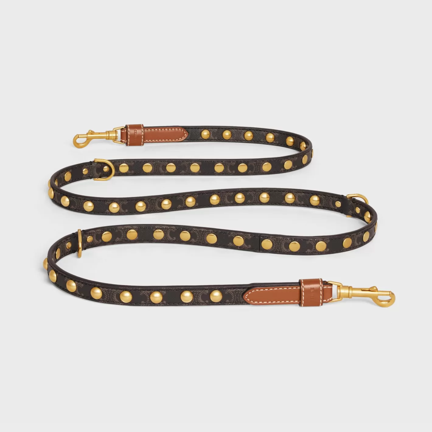 Cheap CELINE Adjustable Dog Leash in Triomphe Canvas and Calfskin with Studs TAN