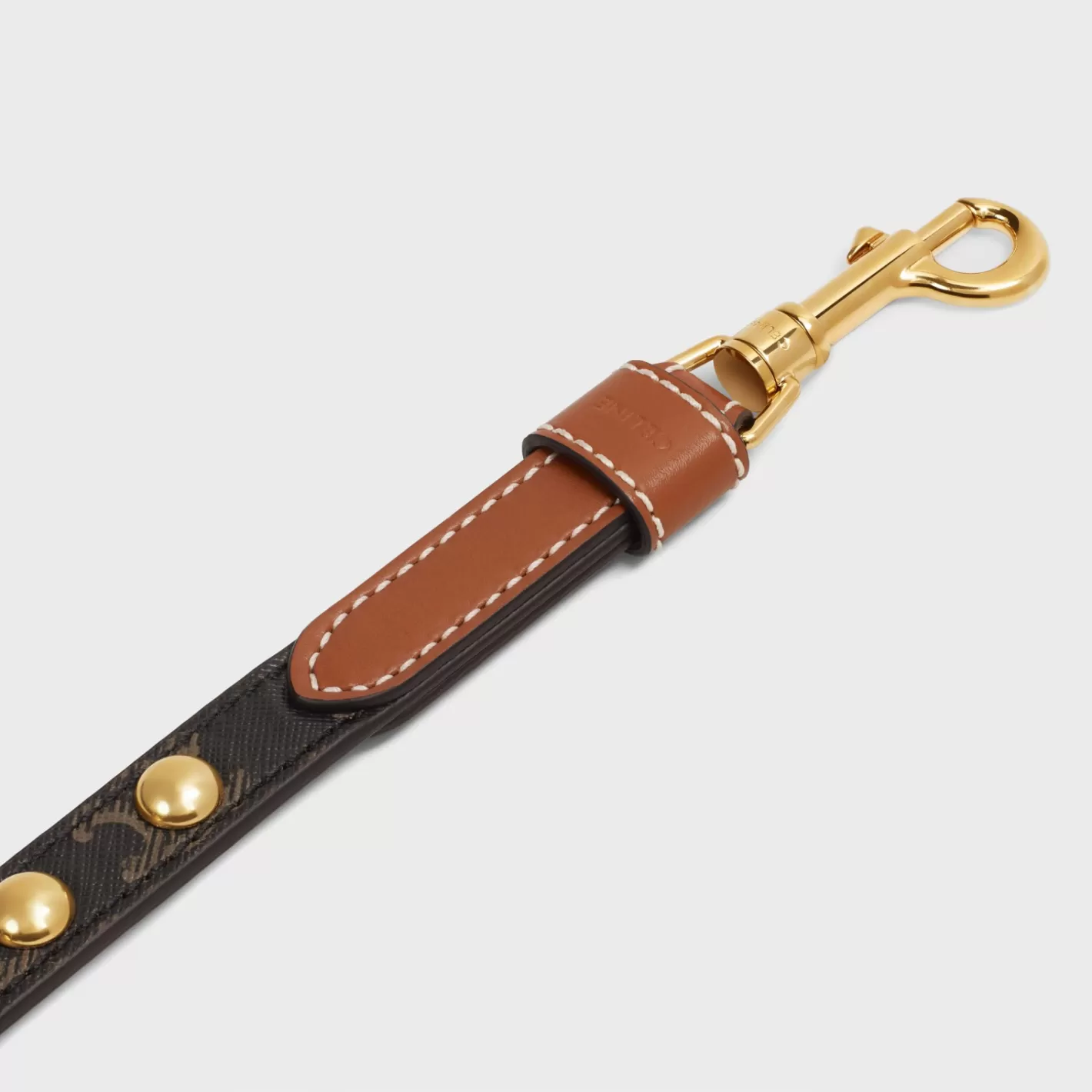 Cheap CELINE Adjustable Dog Leash in Triomphe Canvas and Calfskin with Studs TAN