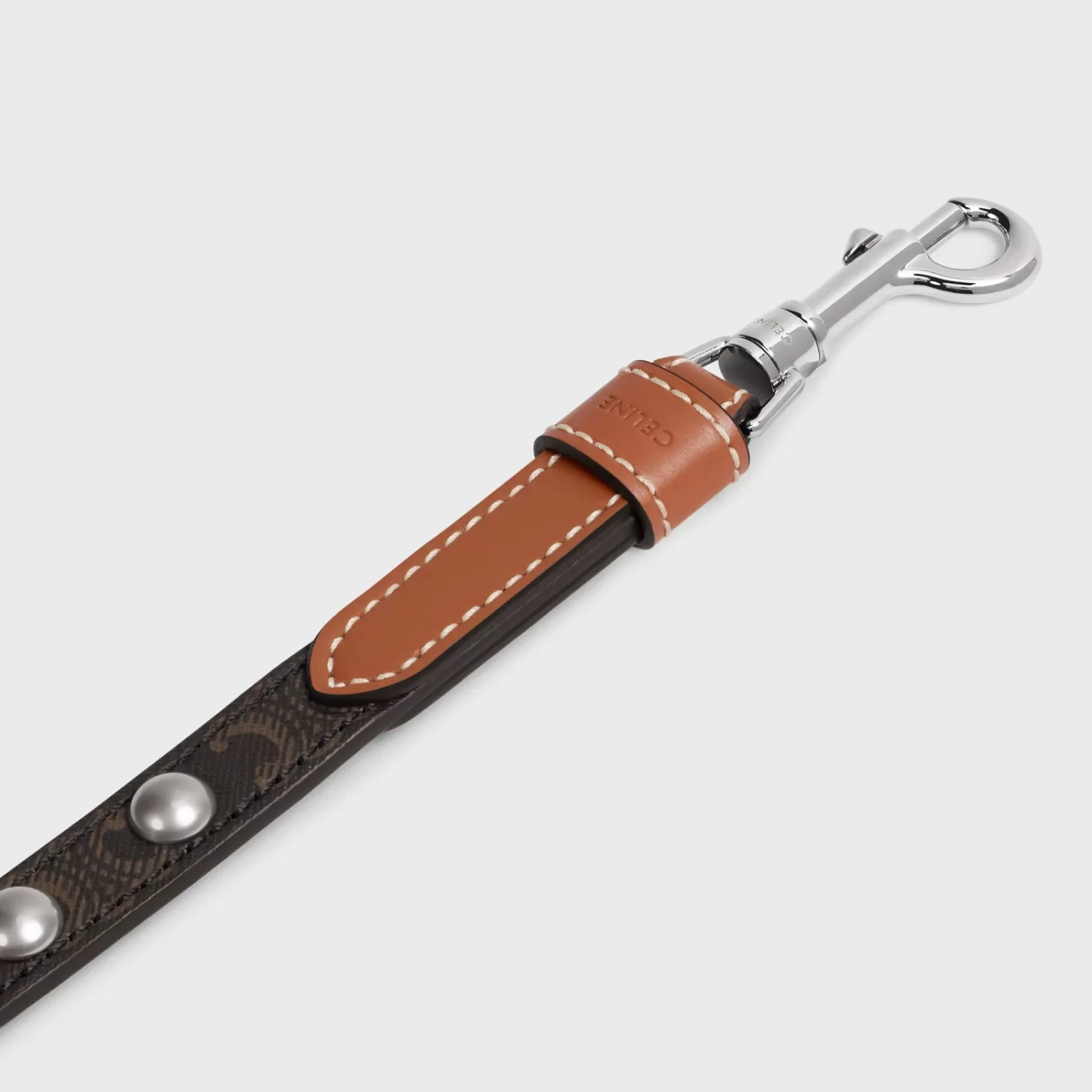 New CELINE Adjustable Dog Leash in Triomphe Canvas and Calfskin with Studs TAN