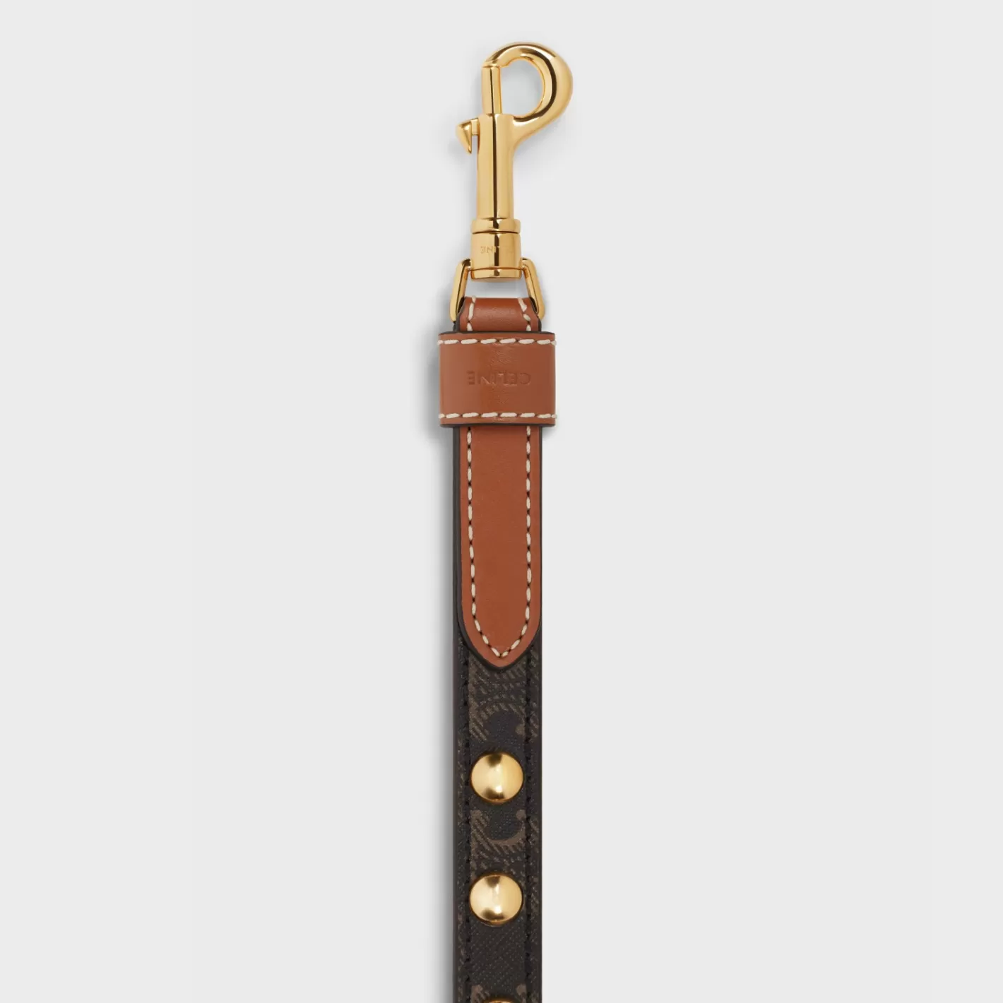 Cheap CELINE Adjustable Dog Leash in Triomphe Canvas and Calfskin with Studs TAN