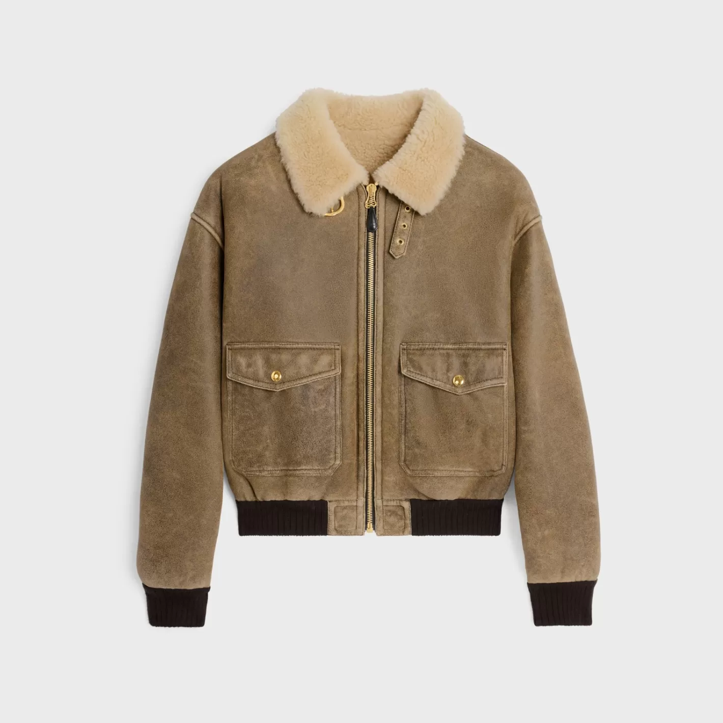 Flash Sale CELINE aviator blouson jacket in vintage shearling ARMYGREEN/HONEY