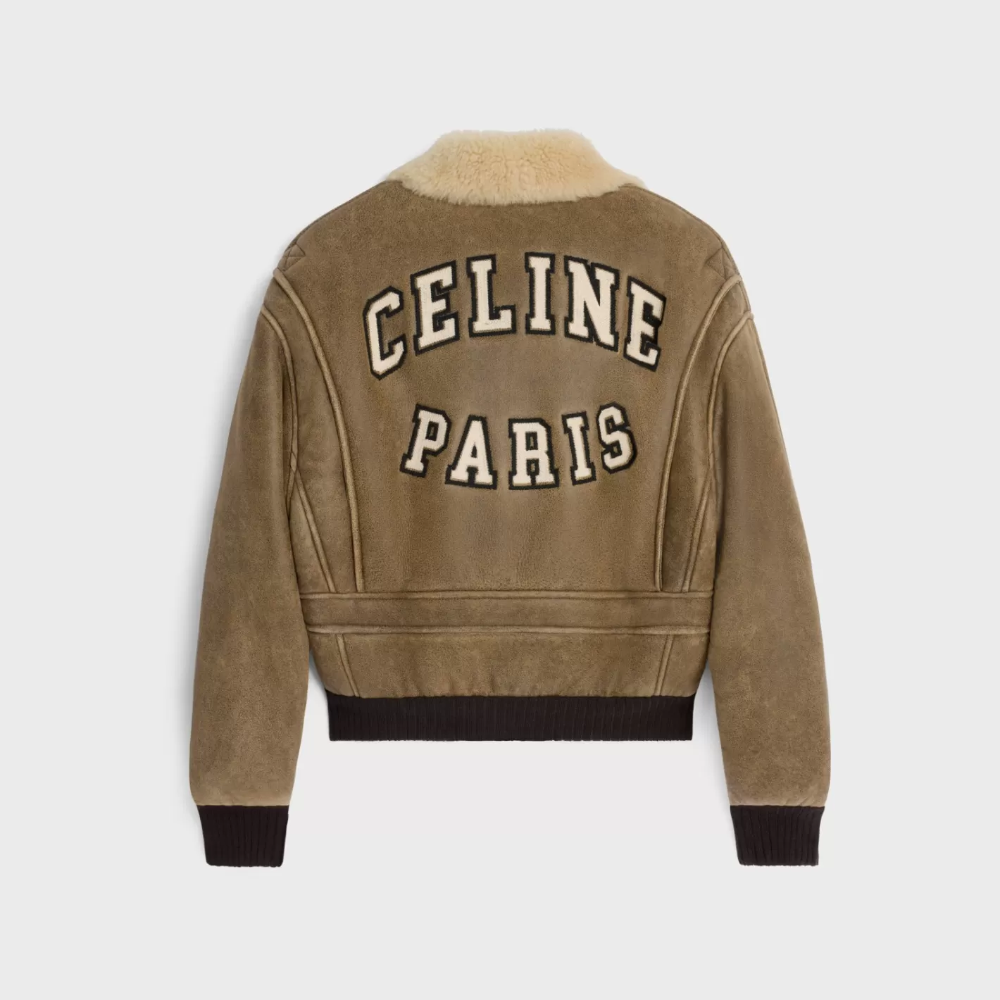 Flash Sale CELINE aviator blouson jacket in vintage shearling ARMYGREEN/HONEY