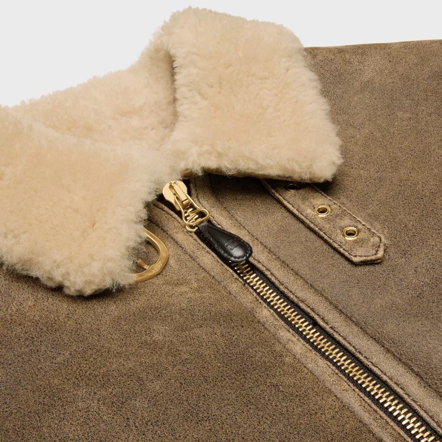 Flash Sale CELINE aviator blouson jacket in vintage shearling ARMYGREEN/HONEY