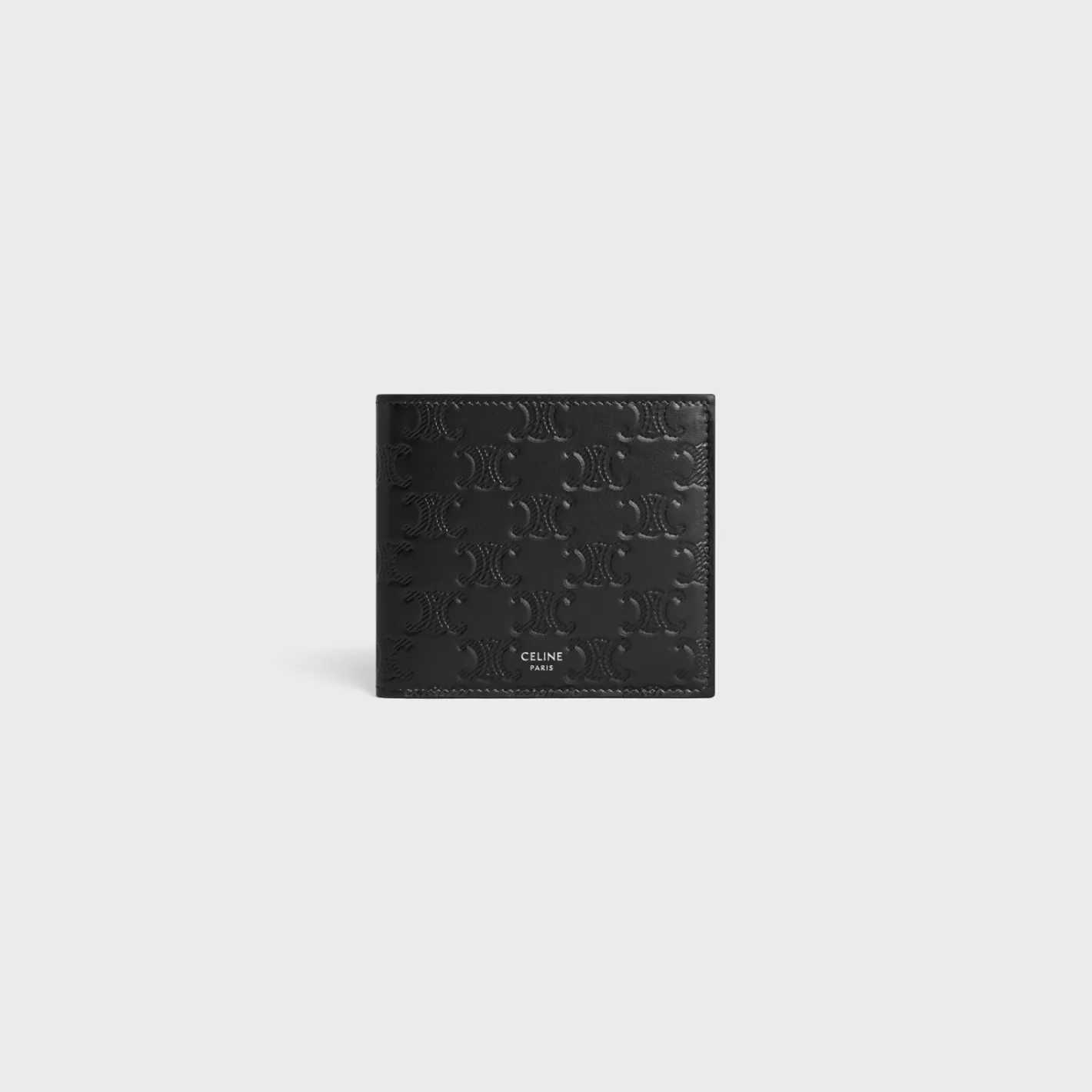 Cheap CELINE Bi-fold Wallet with Coin Compartment in Calfskin with triomphe embossed BLACK