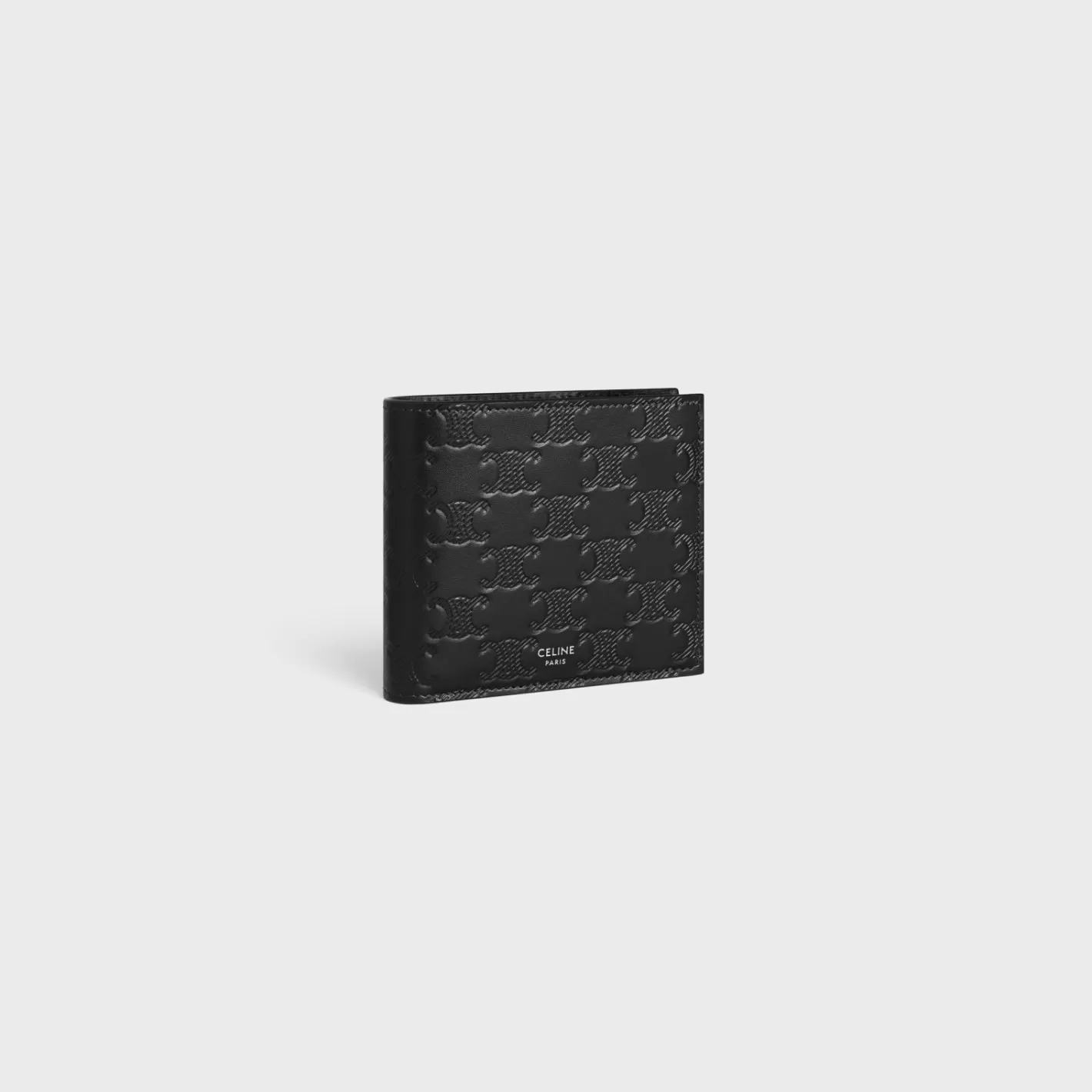 Cheap CELINE Bi-fold Wallet with Coin Compartment in Calfskin with triomphe embossed BLACK