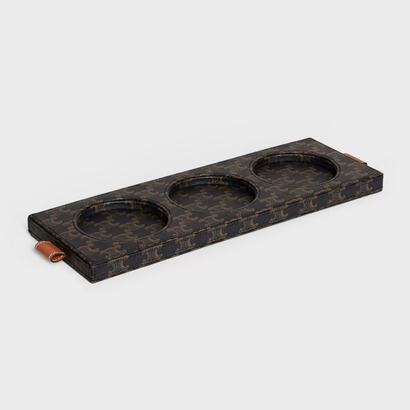 Best Sale CELINE CANDLE TRAY IN NAPPA LAMBSKIN WITH TRIOMPHE CANVAS PRINT AND CALFSKIN BLACK/TAN