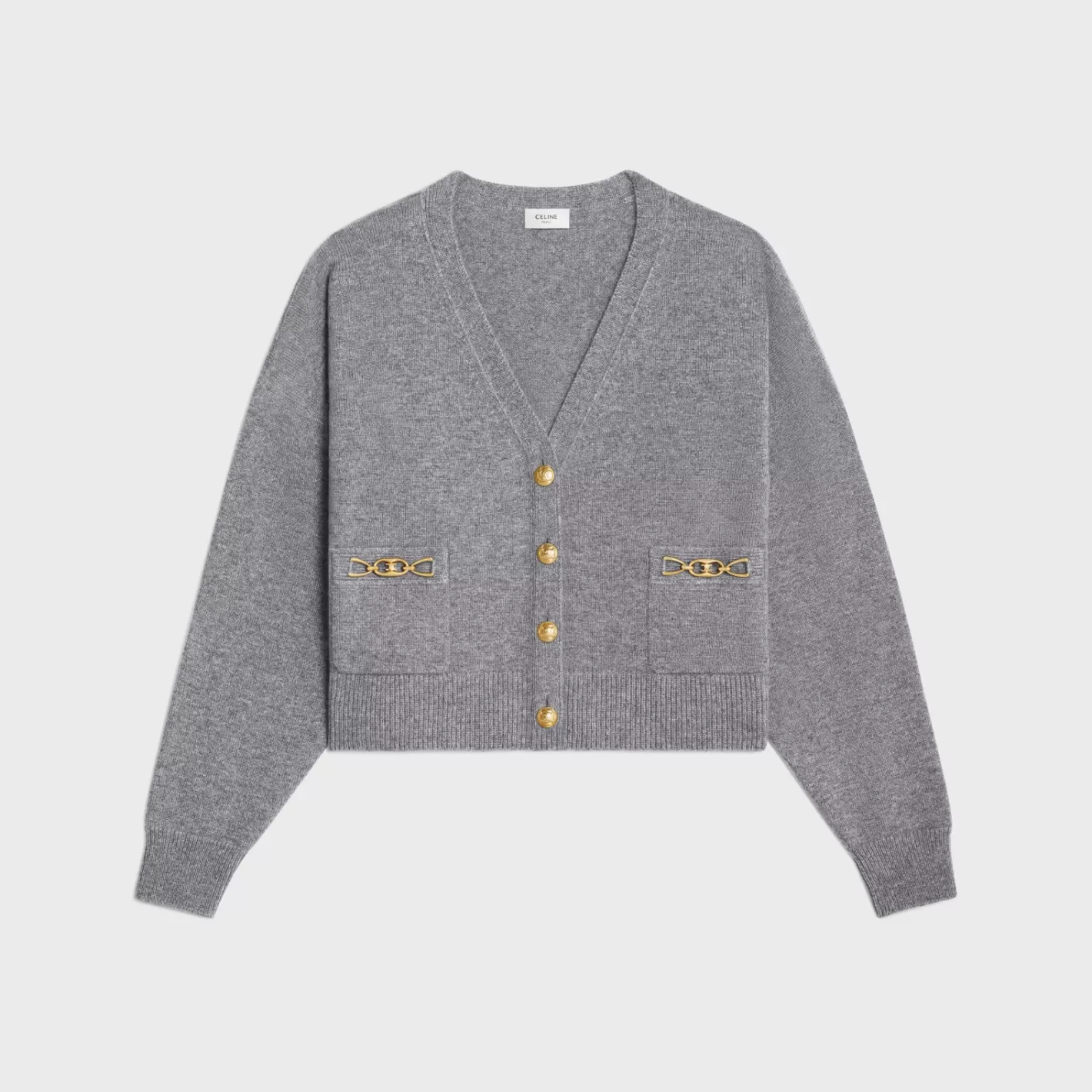 Fashion CELINE cardigan with gourmettes in heritage cashmere GREY