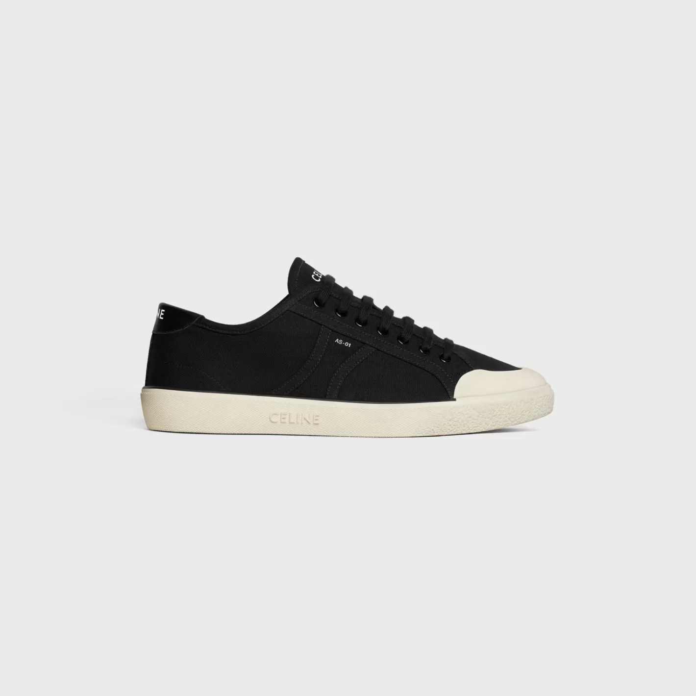 Best Sale CELINE ALAN AS-01 LOW LACE-UP SNEAKER in CANVAS AND CALFSKIN BLACK