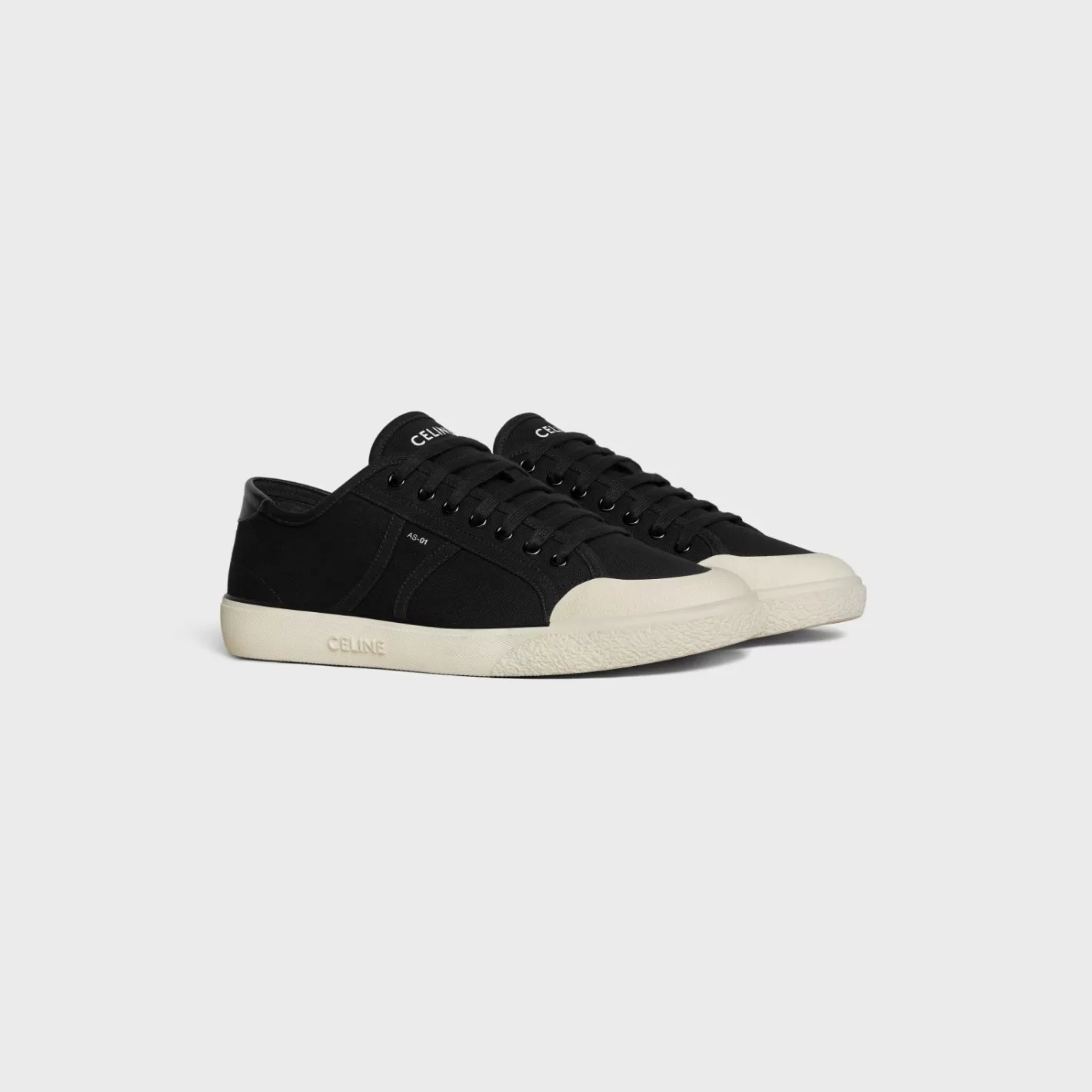 Best Sale CELINE ALAN AS-01 LOW LACE-UP SNEAKER in CANVAS AND CALFSKIN BLACK