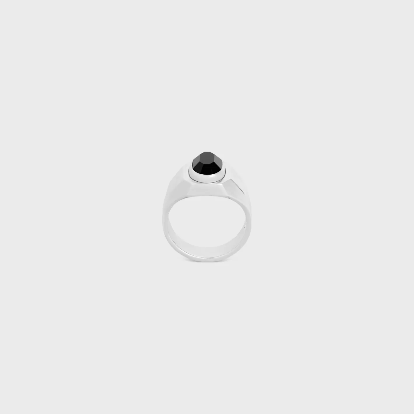 Shop CELINE Bevelled Signet Ring in Onyx and Sterling Silver with Rhodium finish BLACK/SILVER