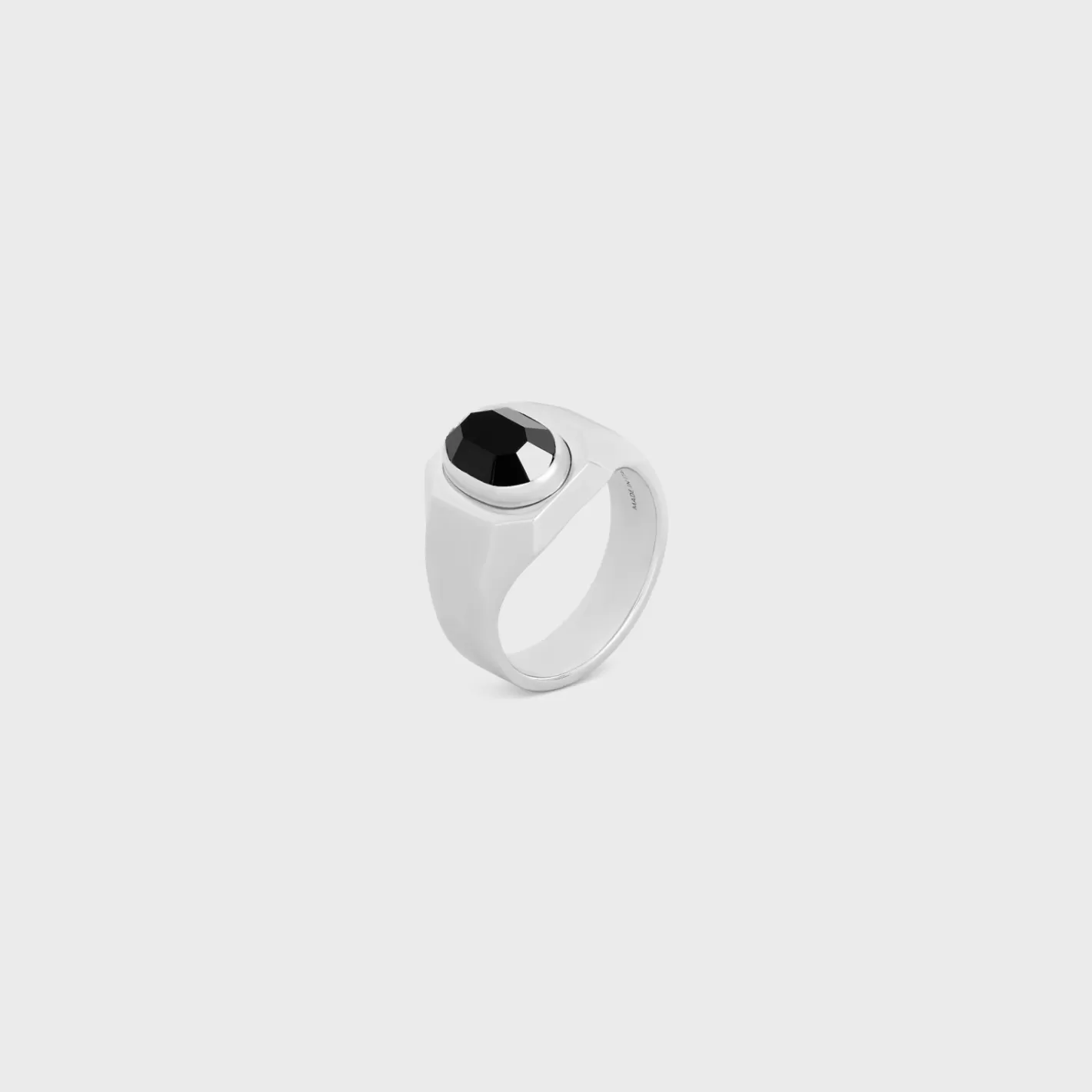 Shop CELINE Bevelled Signet Ring in Onyx and Sterling Silver with Rhodium finish BLACK/SILVER