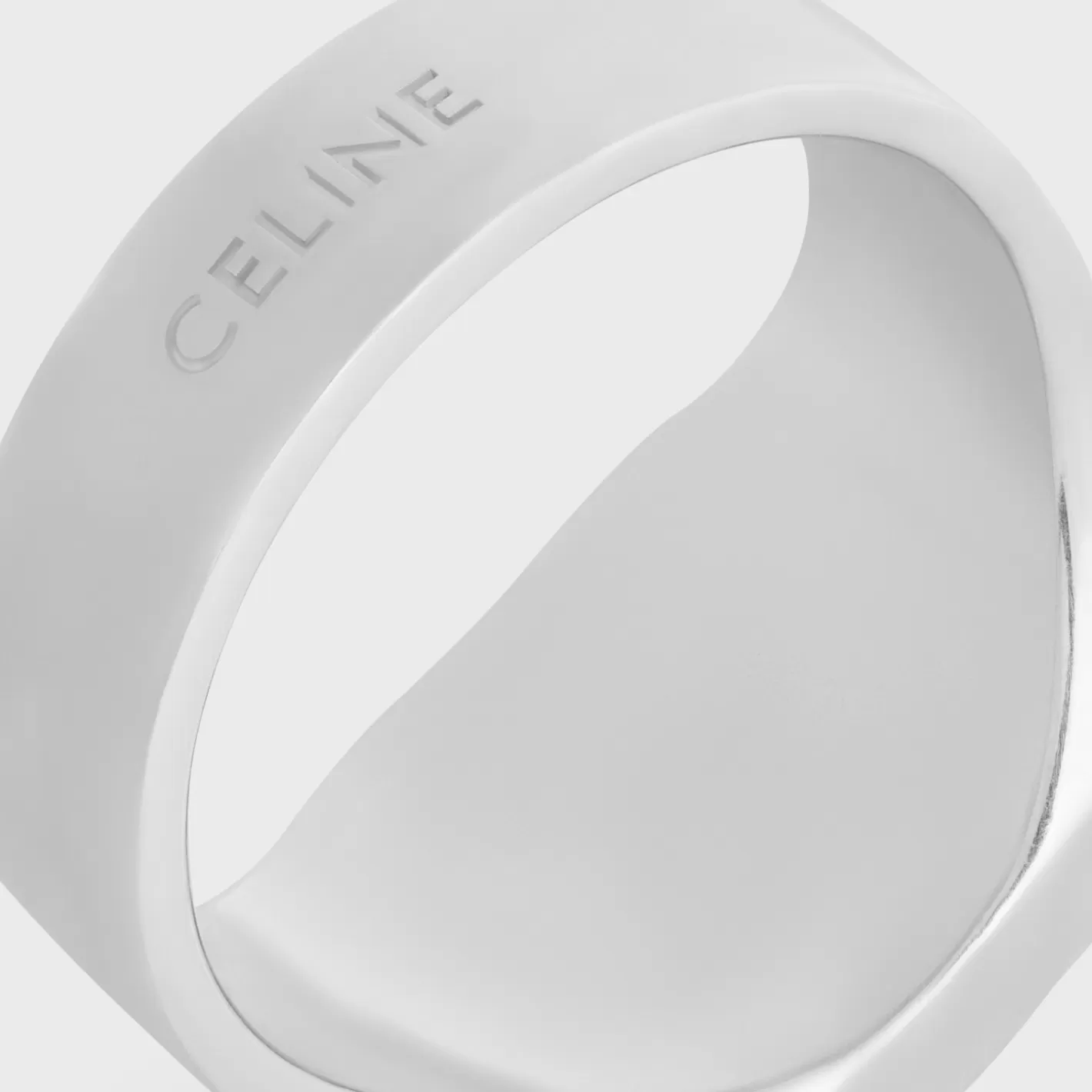 Shop CELINE Bevelled Signet Ring in Onyx and Sterling Silver with Rhodium finish BLACK/SILVER