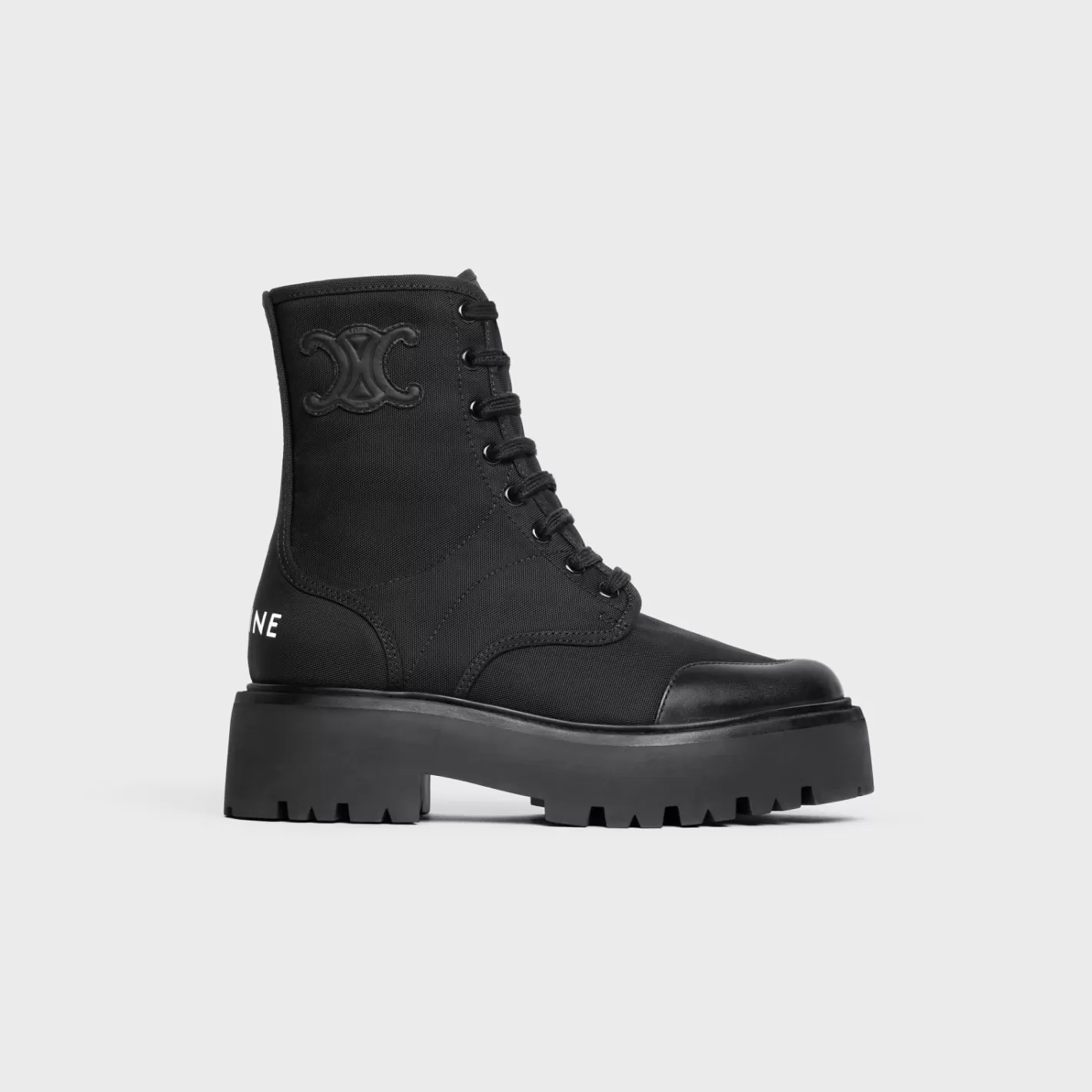 Discount CELINE BULKY LACED UP BOOT in NYLON AND SHINY BULL BLACK