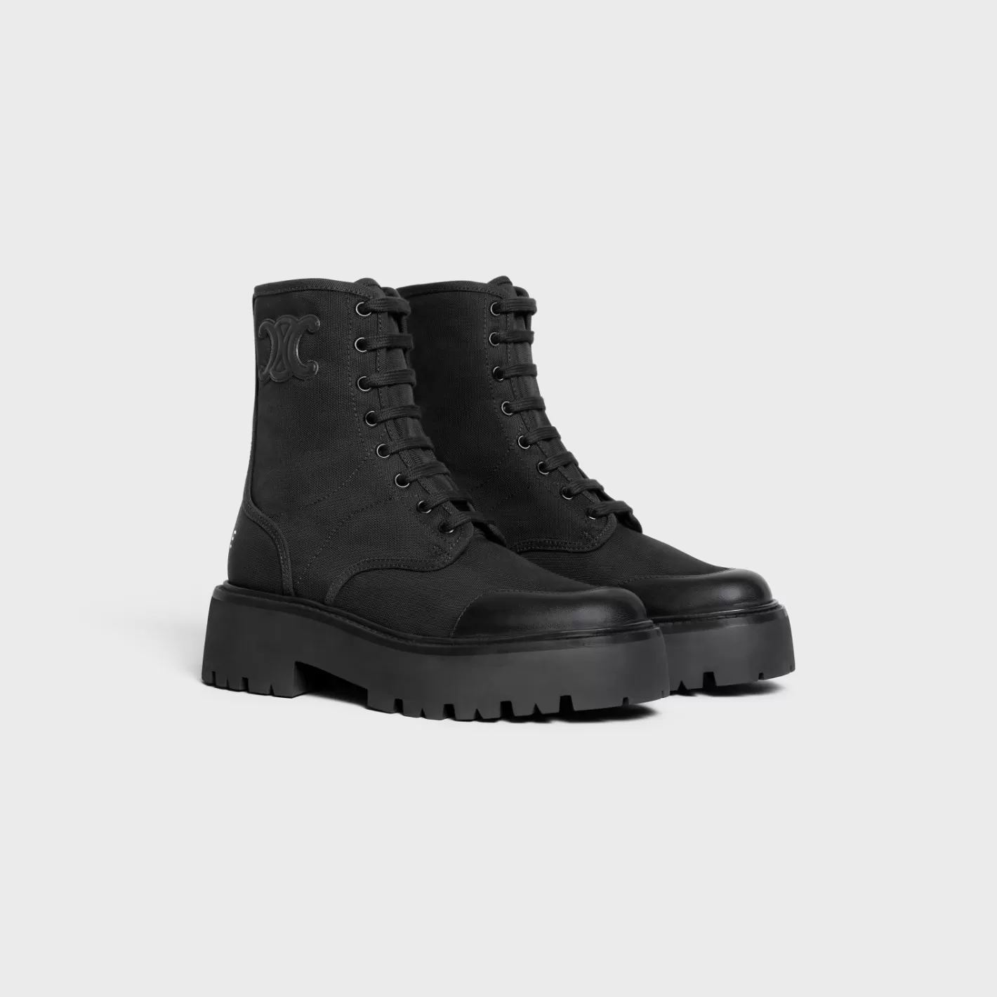 Discount CELINE BULKY LACED UP BOOT in NYLON AND SHINY BULL BLACK