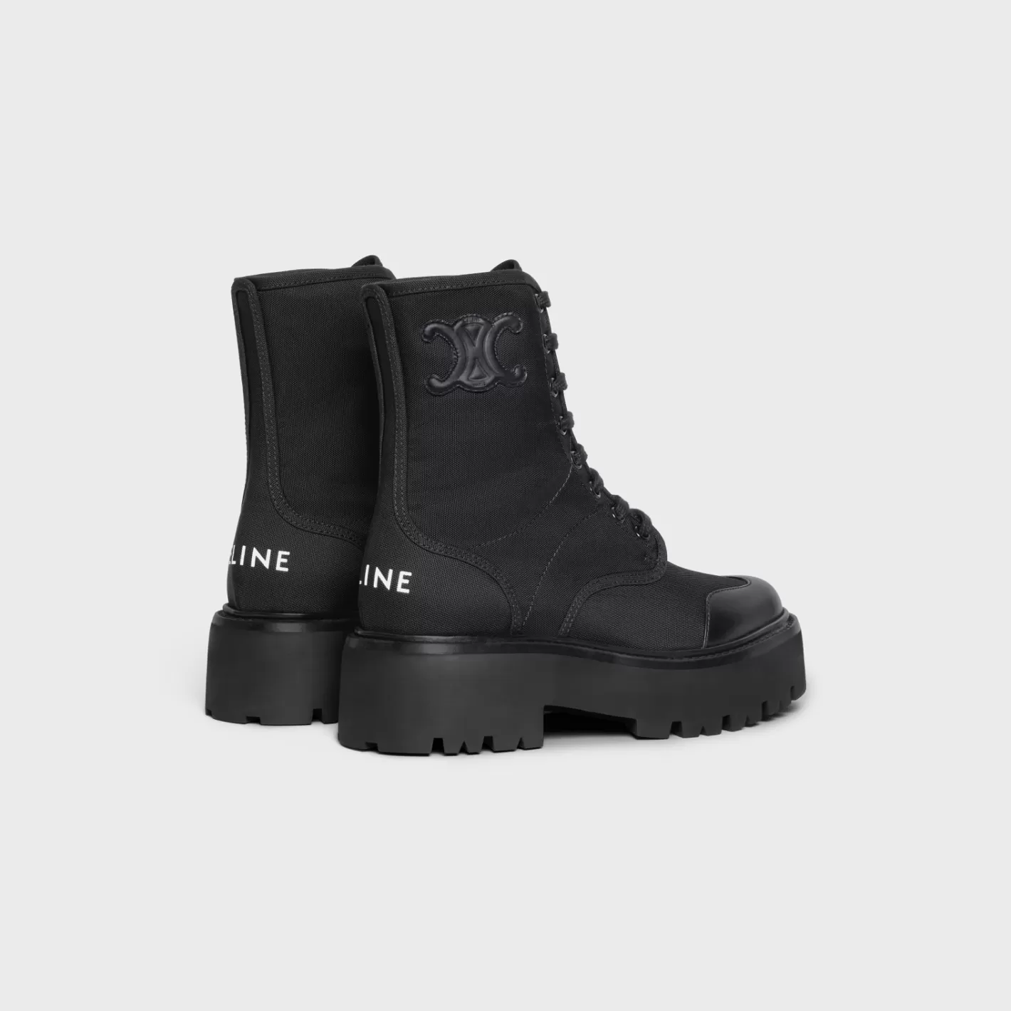 Discount CELINE BULKY LACED UP BOOT in NYLON AND SHINY BULL BLACK