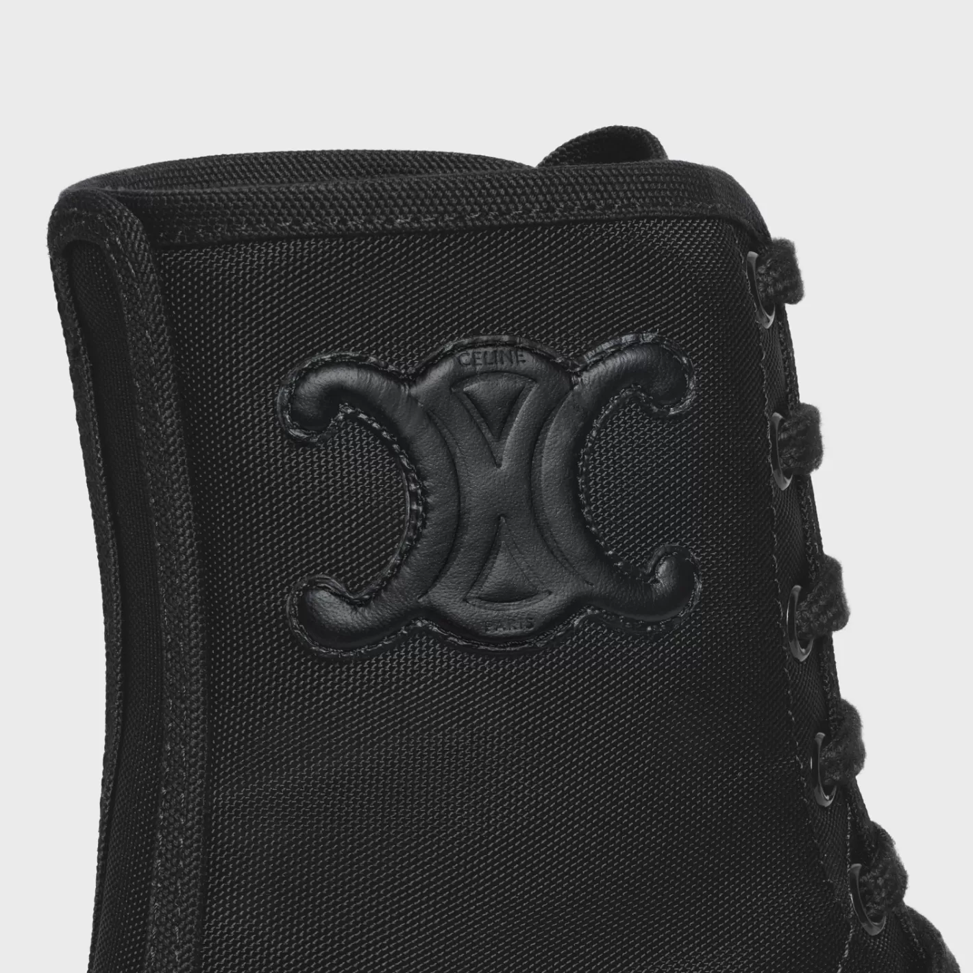 Discount CELINE BULKY LACED UP BOOT in NYLON AND SHINY BULL BLACK