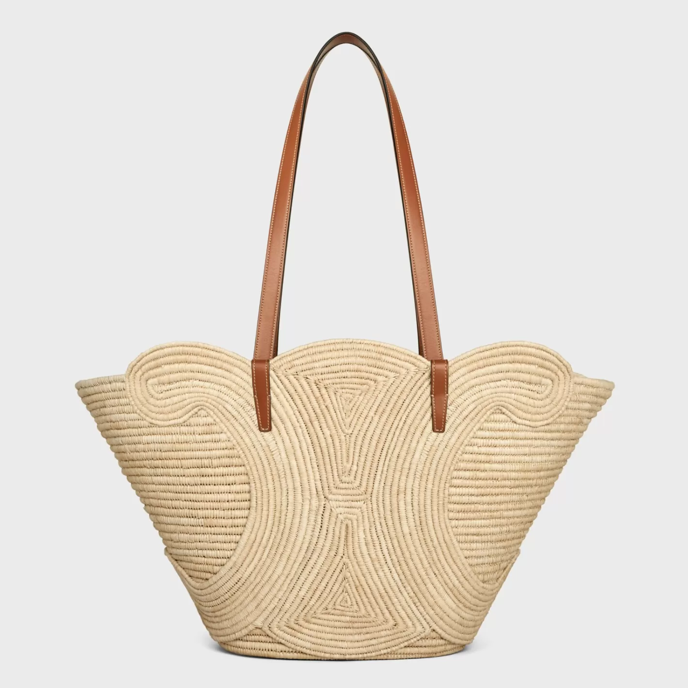 Fashion CELINE CLASSIC PANIER MEDIUM BRAIDED TRIOMPHE in RAFFIA and CALFSKIN TAN