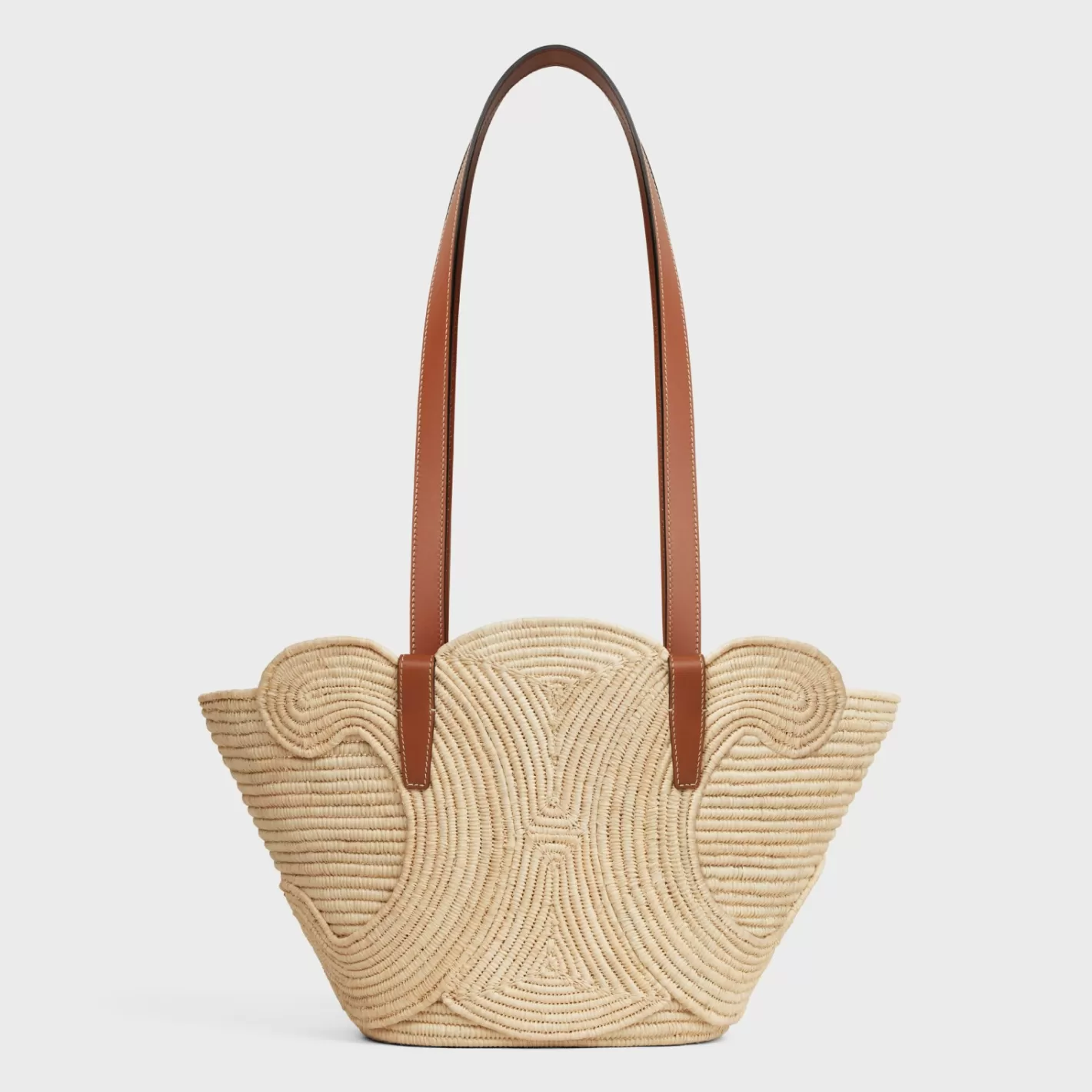 Best CELINE CLASSIC PANIER SMALL BRAIDED TRIOMPHE in RAFFIA and CALFSKIN TAN