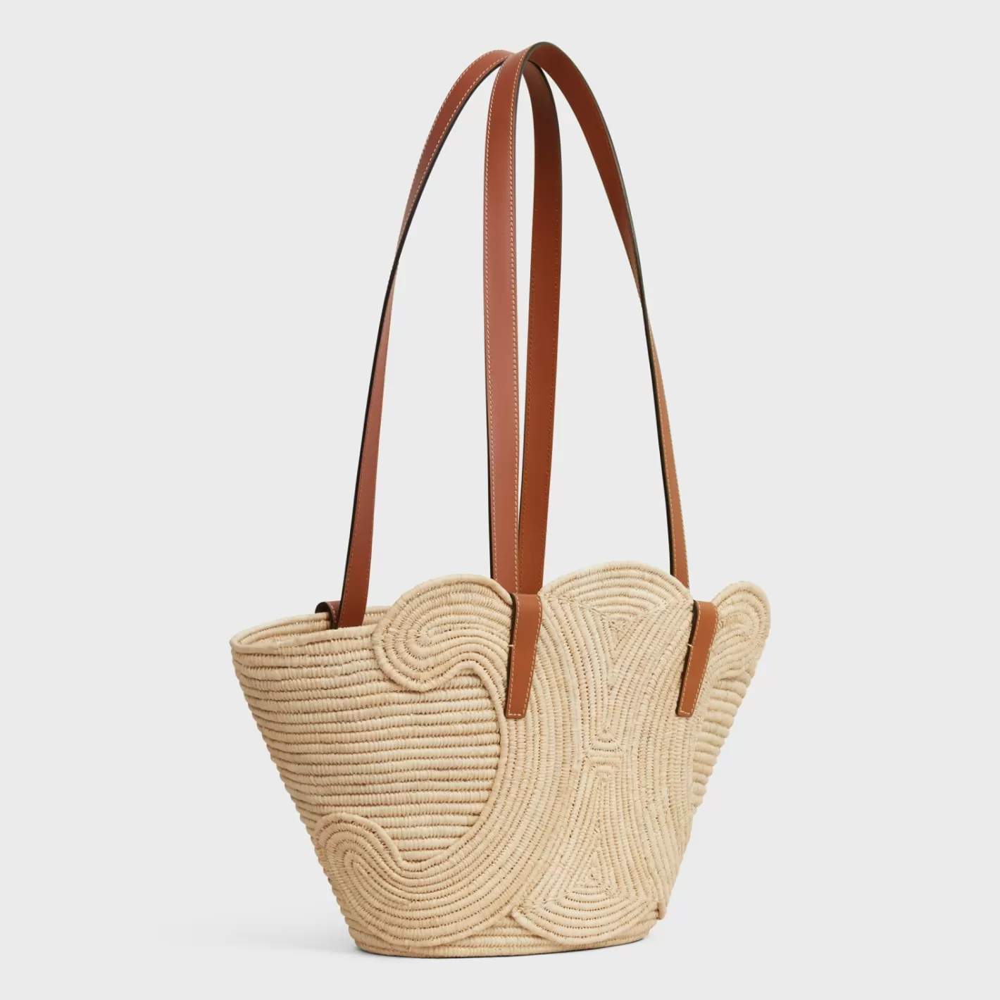 Best CELINE CLASSIC PANIER SMALL BRAIDED TRIOMPHE in RAFFIA and CALFSKIN TAN