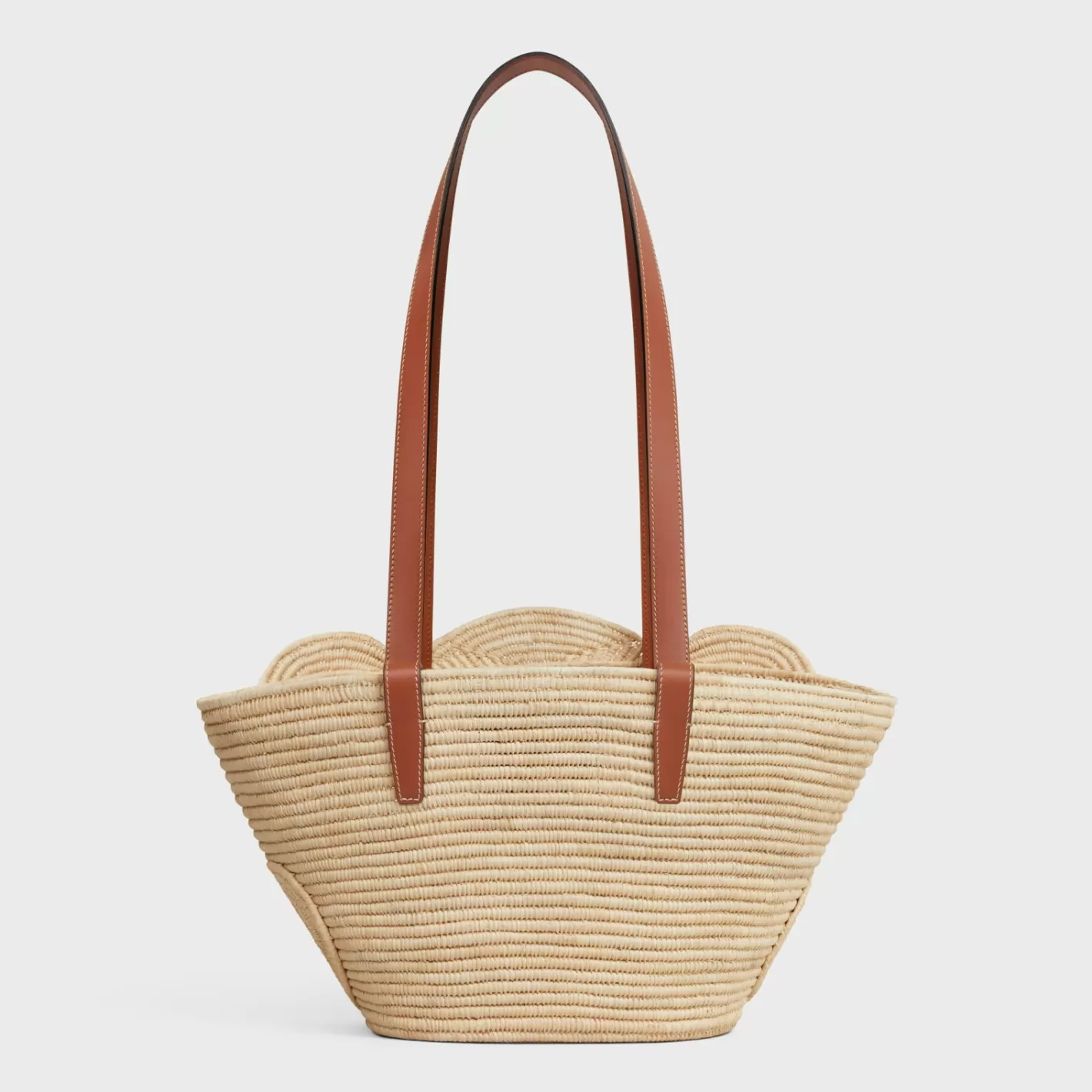 Best CELINE CLASSIC PANIER SMALL BRAIDED TRIOMPHE in RAFFIA and CALFSKIN TAN