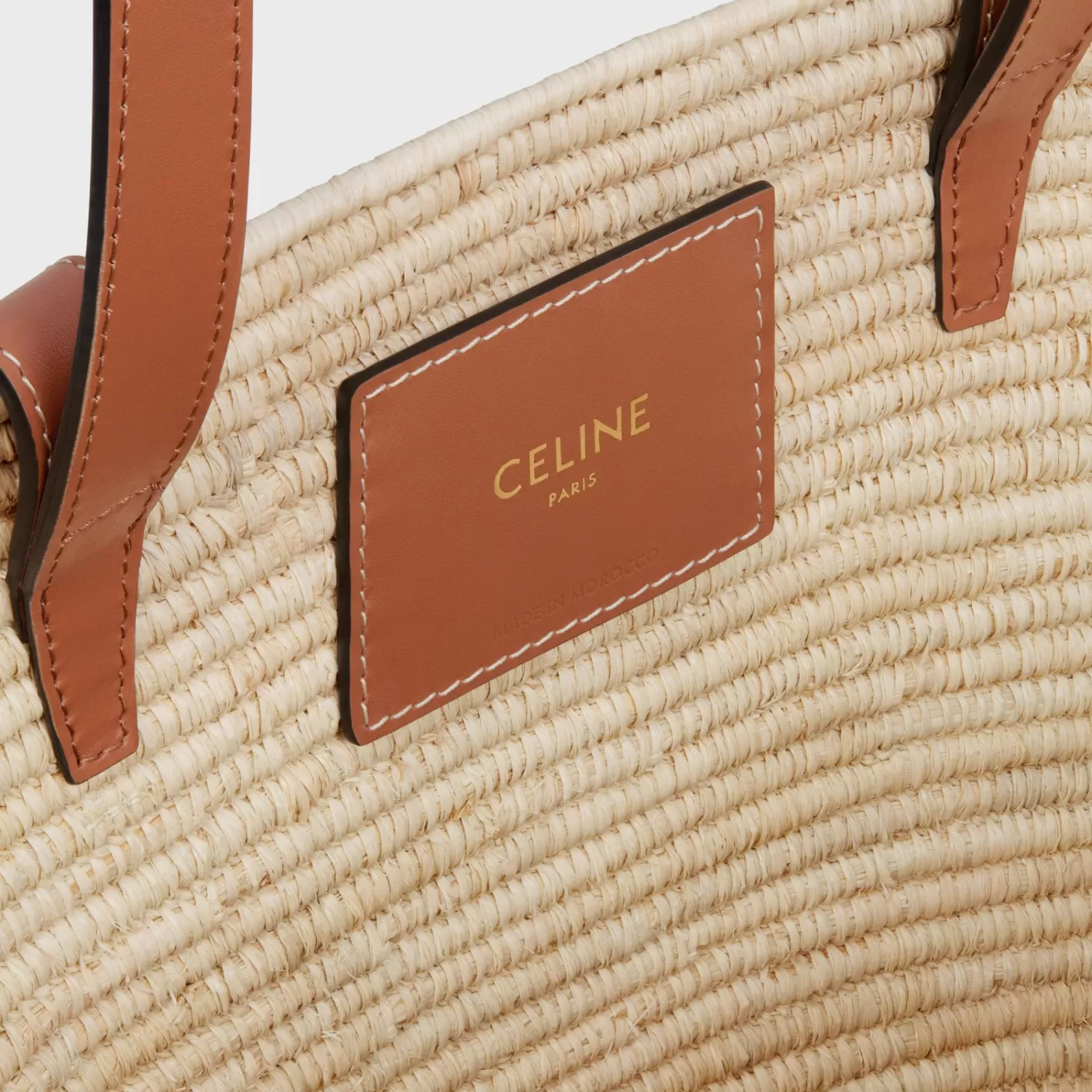 Best CELINE CLASSIC PANIER SMALL BRAIDED TRIOMPHE in RAFFIA and CALFSKIN TAN