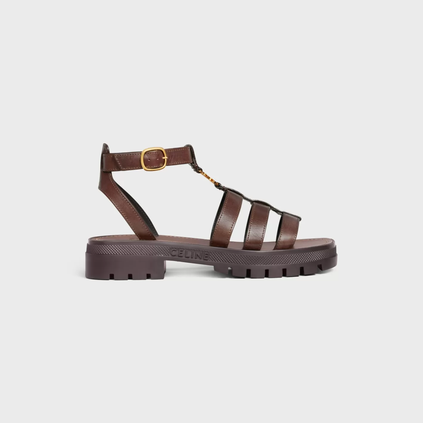New CELINE CLEA TRIOMPHE GLADIATOR SANDAL in CALFSKIN - VEGETAL TANNING DARKBROWN