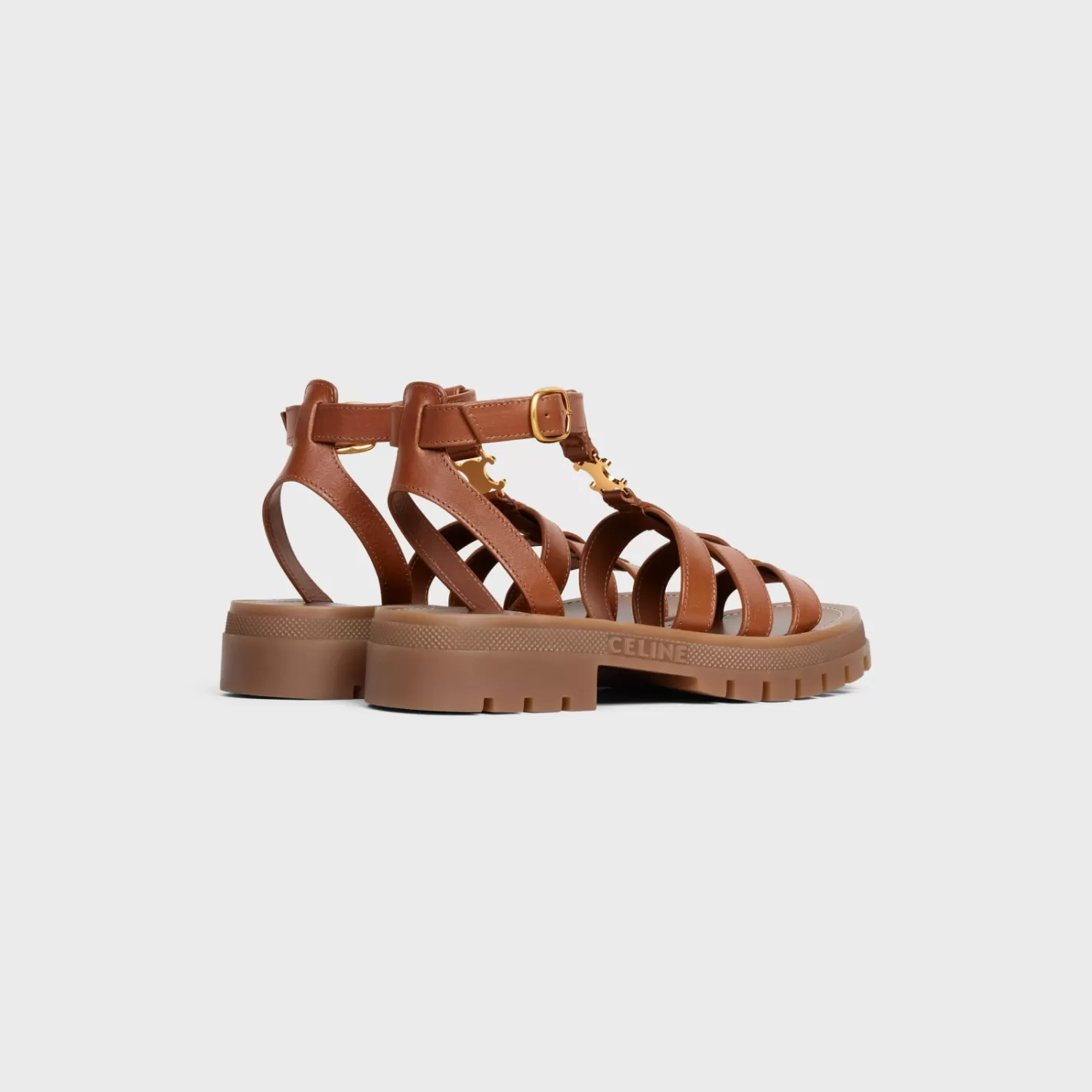 Clearance CELINE CLEA TRIOMPHE GLADIATOR SANDAL in CALFSKIN - VEGETAL NING TAN