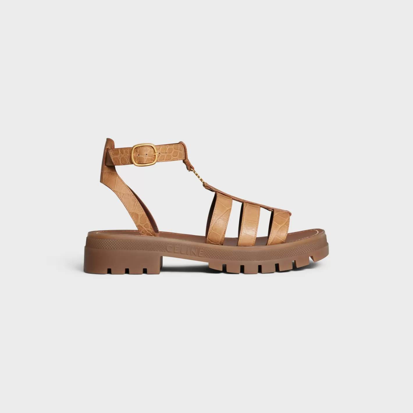 Cheap CELINE CLEA TRIOMPHE GLADIATOR SANDAL in CROCODILE STAMPED CALFSKIN LIGHTCARAMEL