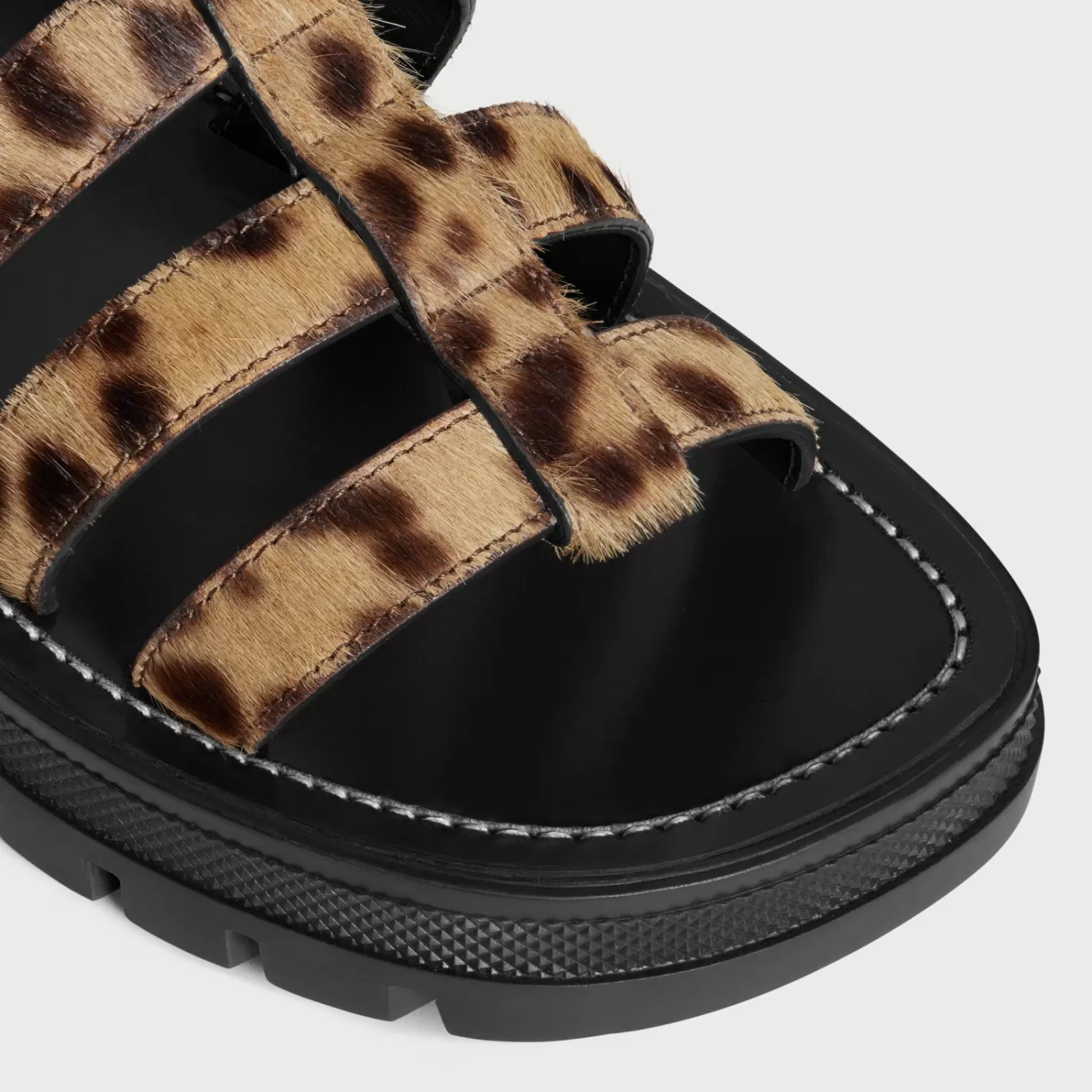 Fashion CELINE CLEA TRIOMPHE GLADIATOR SANDAL in LEOPARD PRINTED HAIRY CALFSKIN BLACK/BROWN/BEIGE