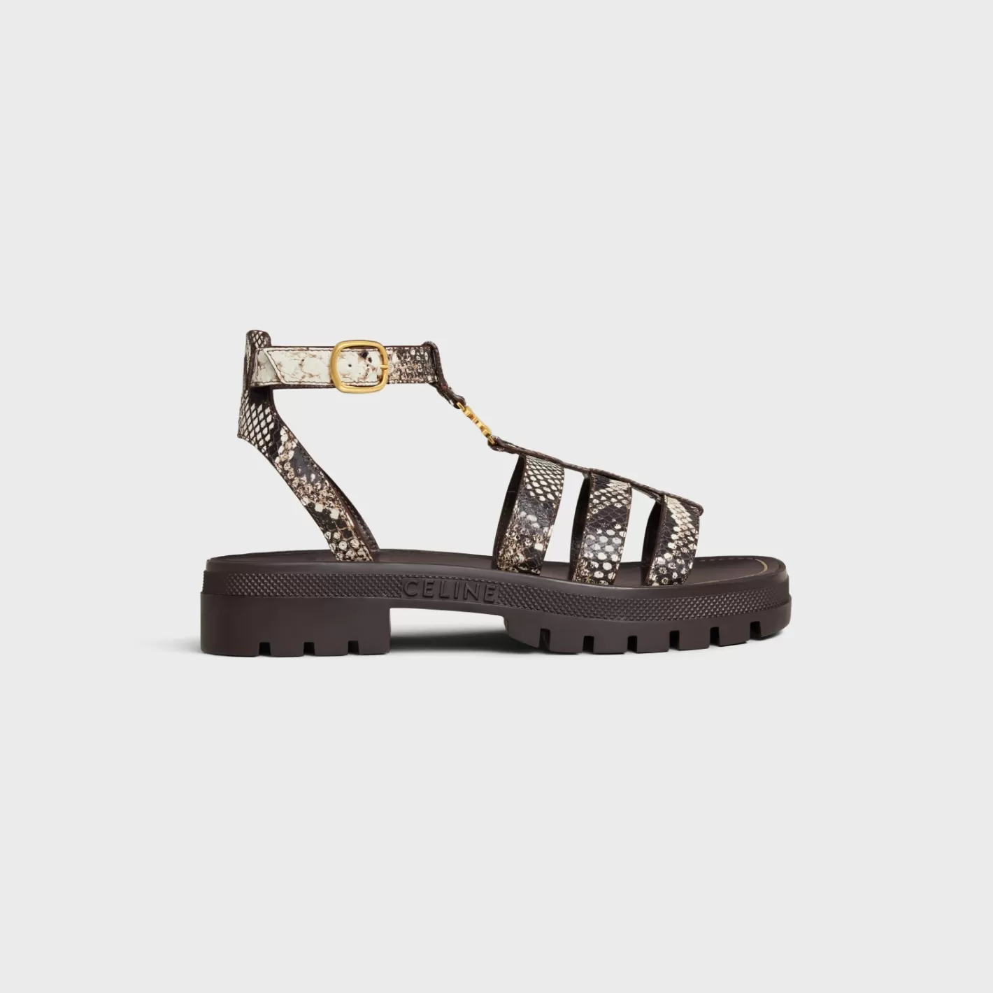 Best Sale CELINE CLEA TRIOMPHE GLADIATOR SANDAL in Python Stamped Goatskin WHITE/DARKBROWN