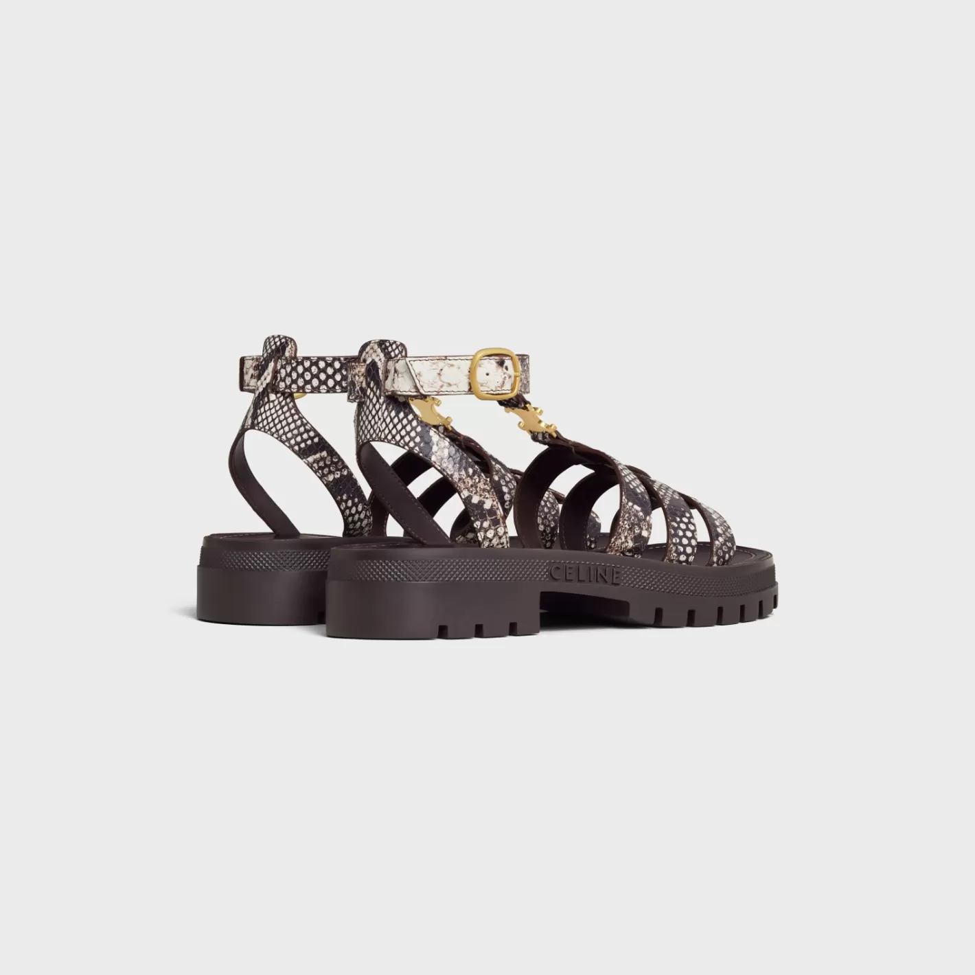 Best Sale CELINE CLEA TRIOMPHE GLADIATOR SANDAL in Python Stamped Goatskin WHITE/DARKBROWN