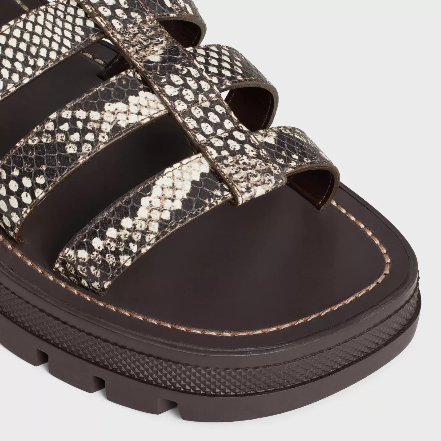 Best Sale CELINE CLEA TRIOMPHE GLADIATOR SANDAL in Python Stamped Goatskin WHITE/DARKBROWN