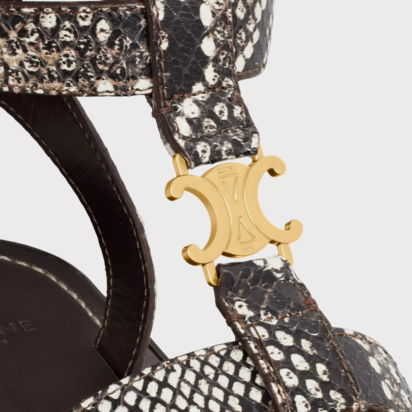 Best Sale CELINE CLEA TRIOMPHE GLADIATOR SANDAL in Python Stamped Goatskin WHITE/DARKBROWN