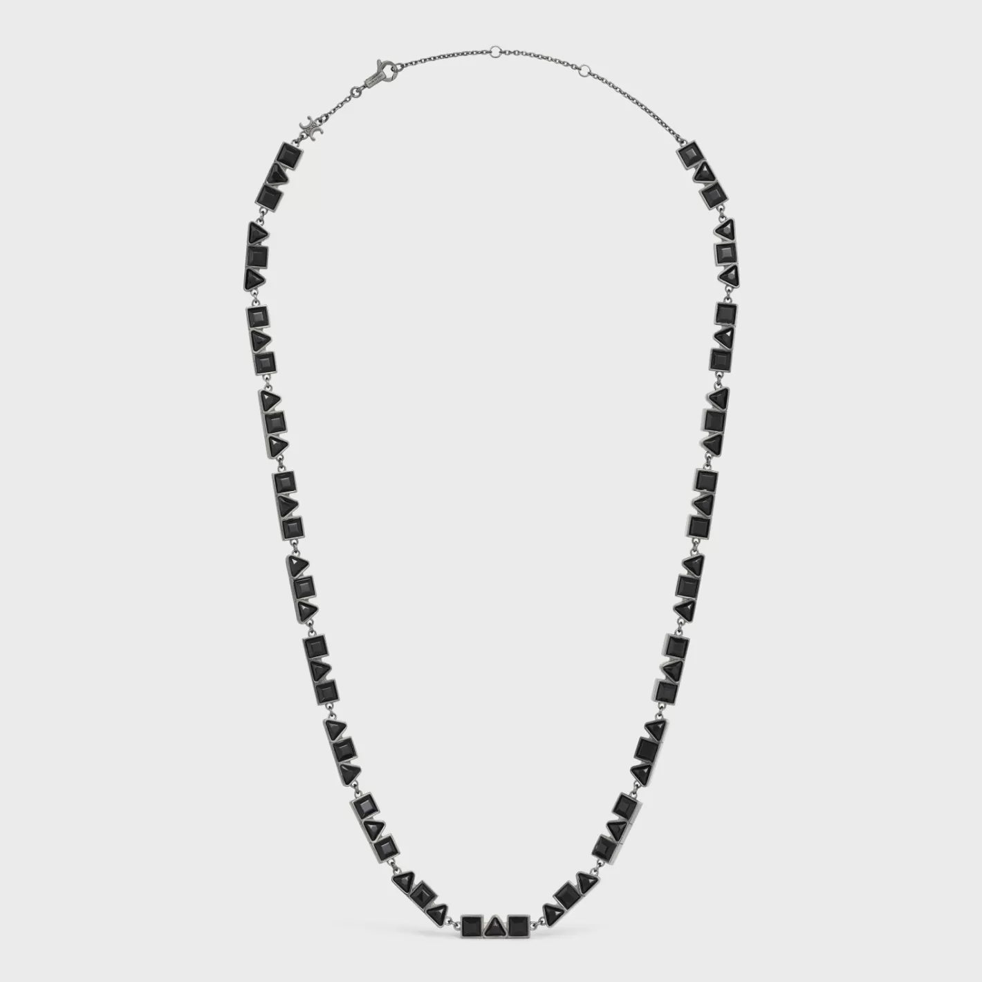 Cheap CELINE Geometric Necklace in Brass with Old Rhodium Finish and Strass BLACK