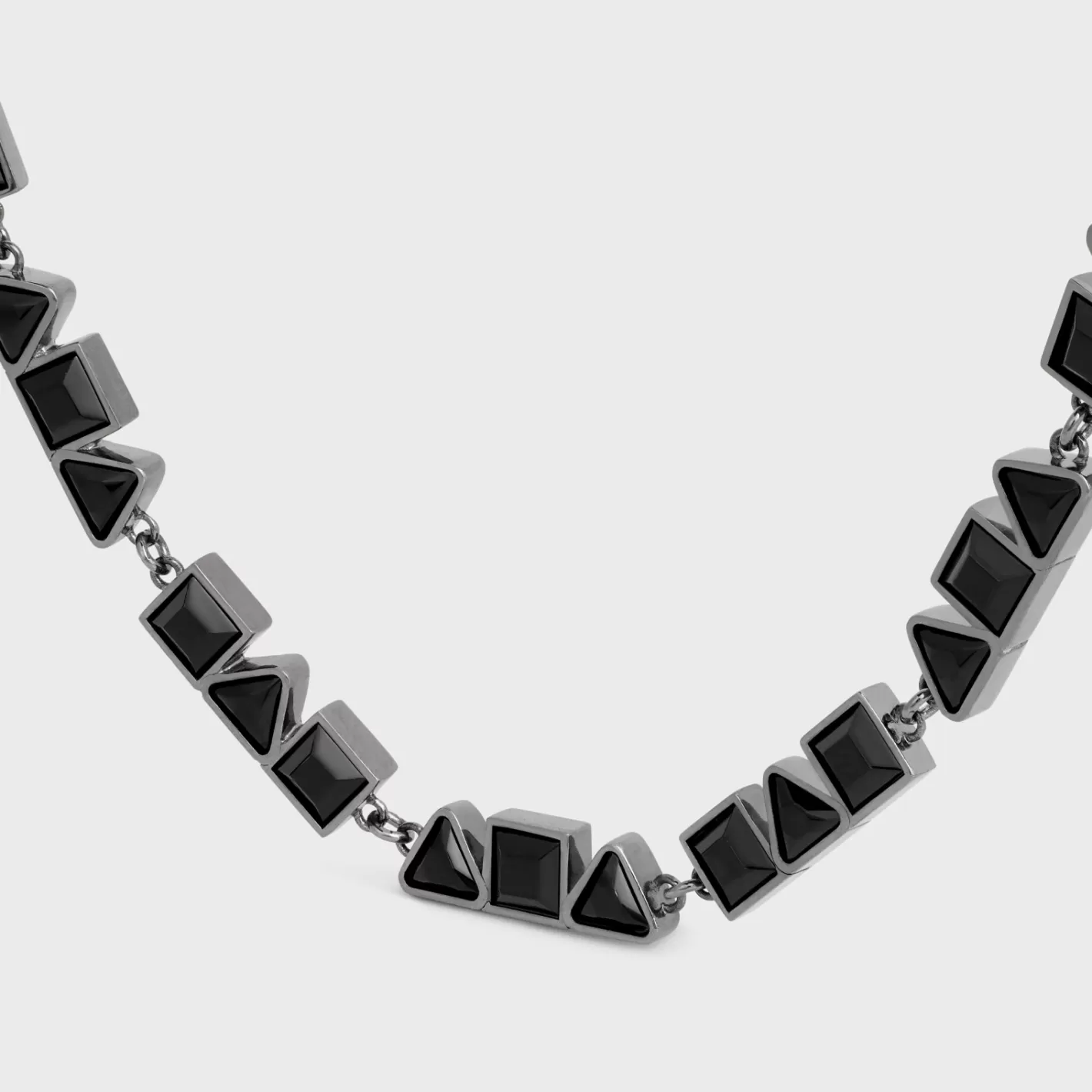 Cheap CELINE Geometric Necklace in Brass with Old Rhodium Finish and Strass BLACK