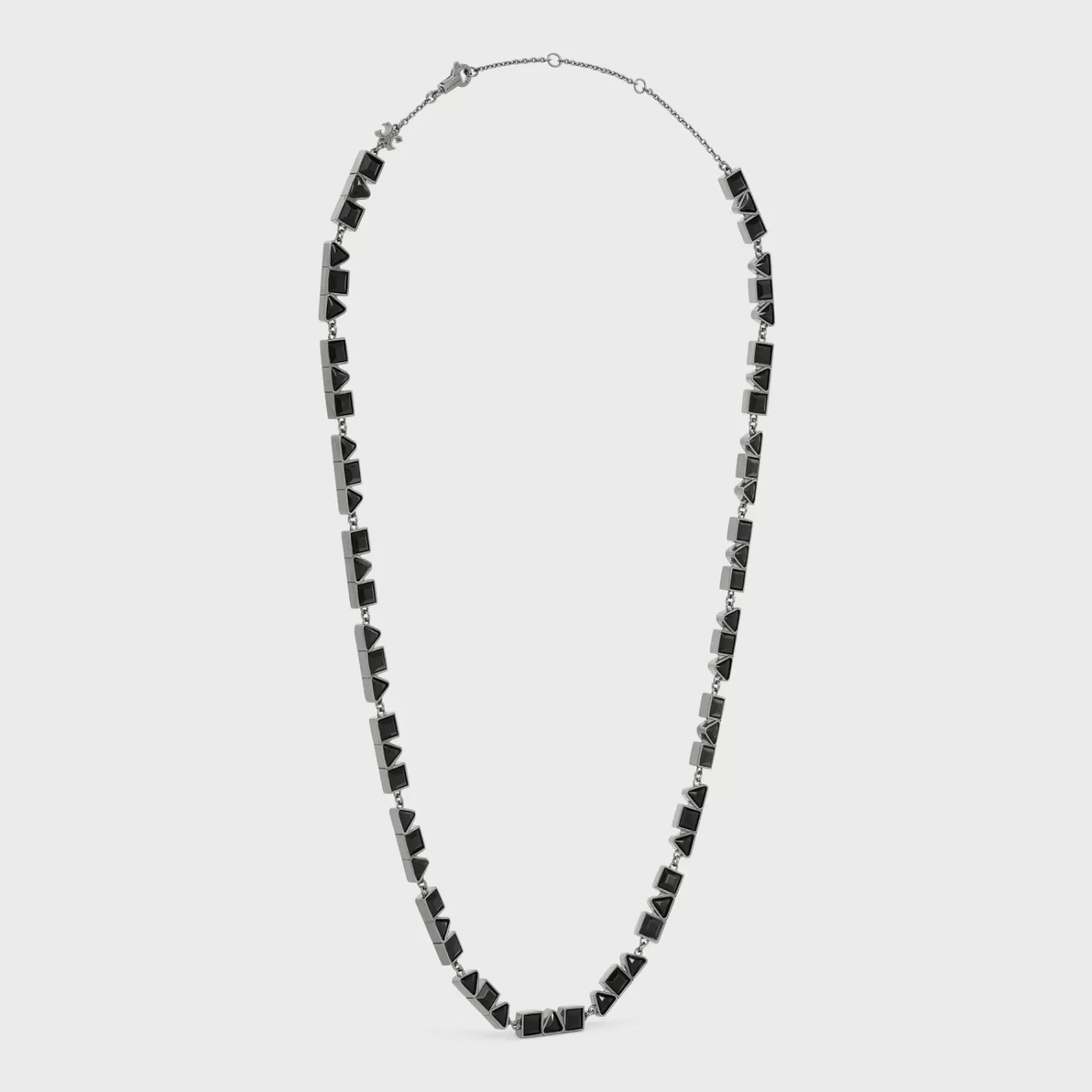 Cheap CELINE Geometric Necklace in Brass with Old Rhodium Finish and Strass BLACK