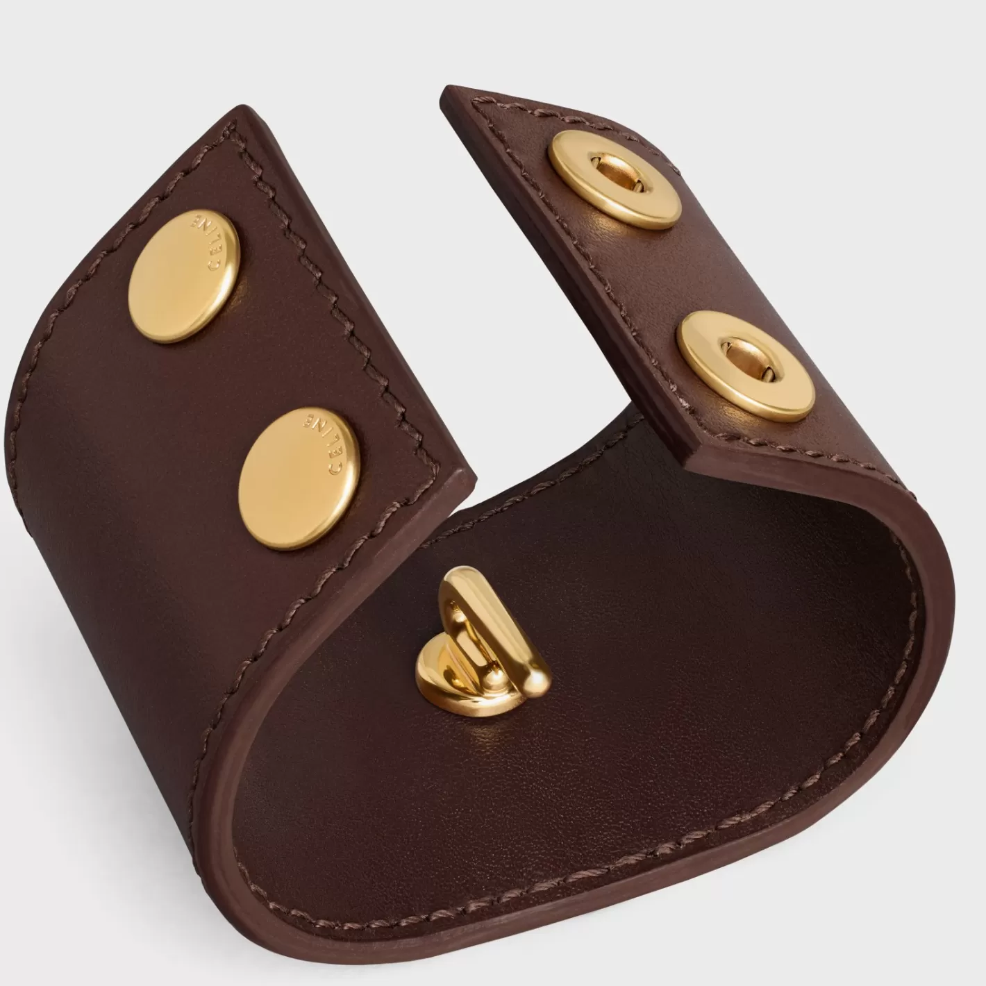 Outlet CELINE Hair Cuff in Calfskin and Brass with Gold Finish GOLD/CHESTNUT