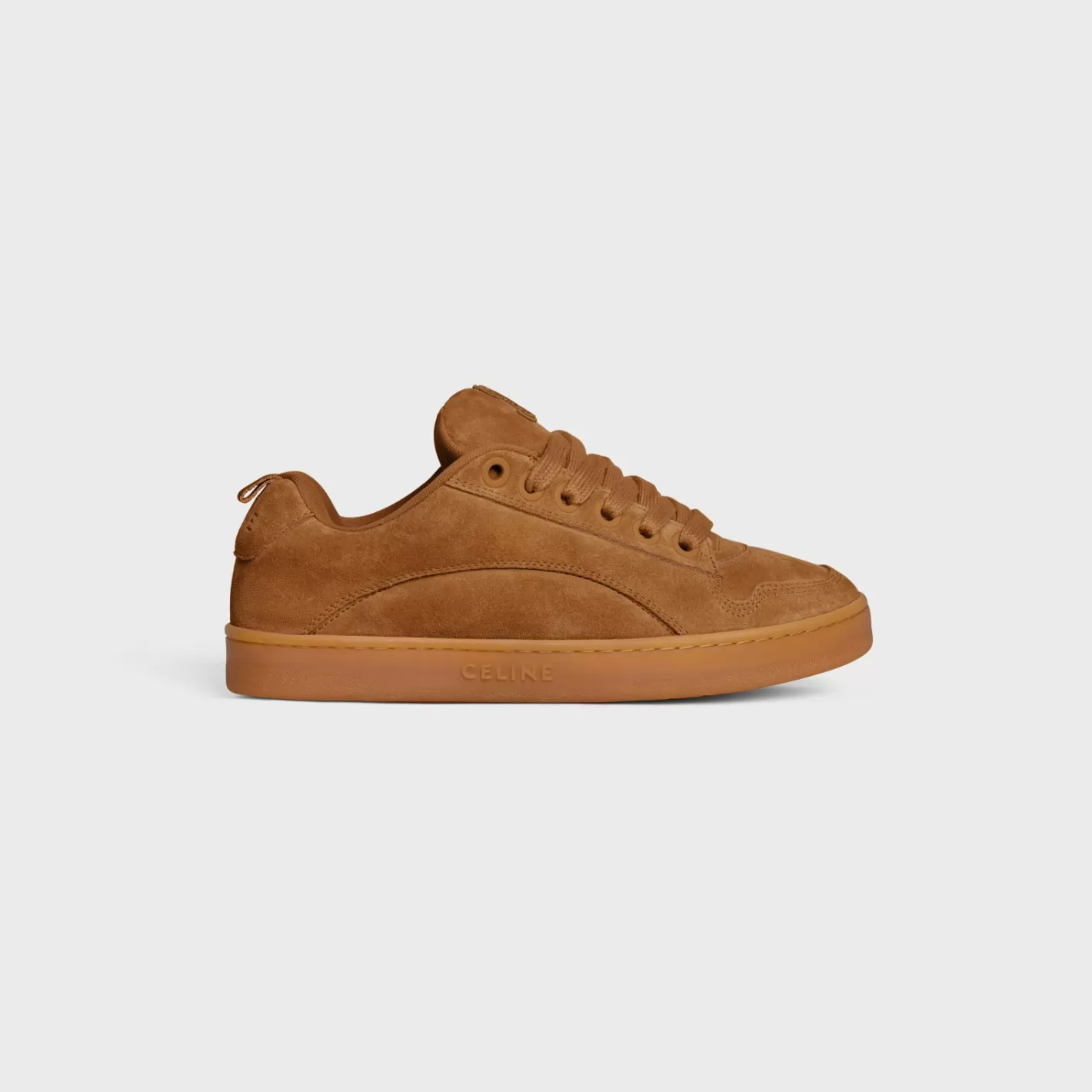 Online CELINE HUNTINGTON LOW LACE-UP SNEAKER in SUEDE CALFSKIN AND MESH TAN