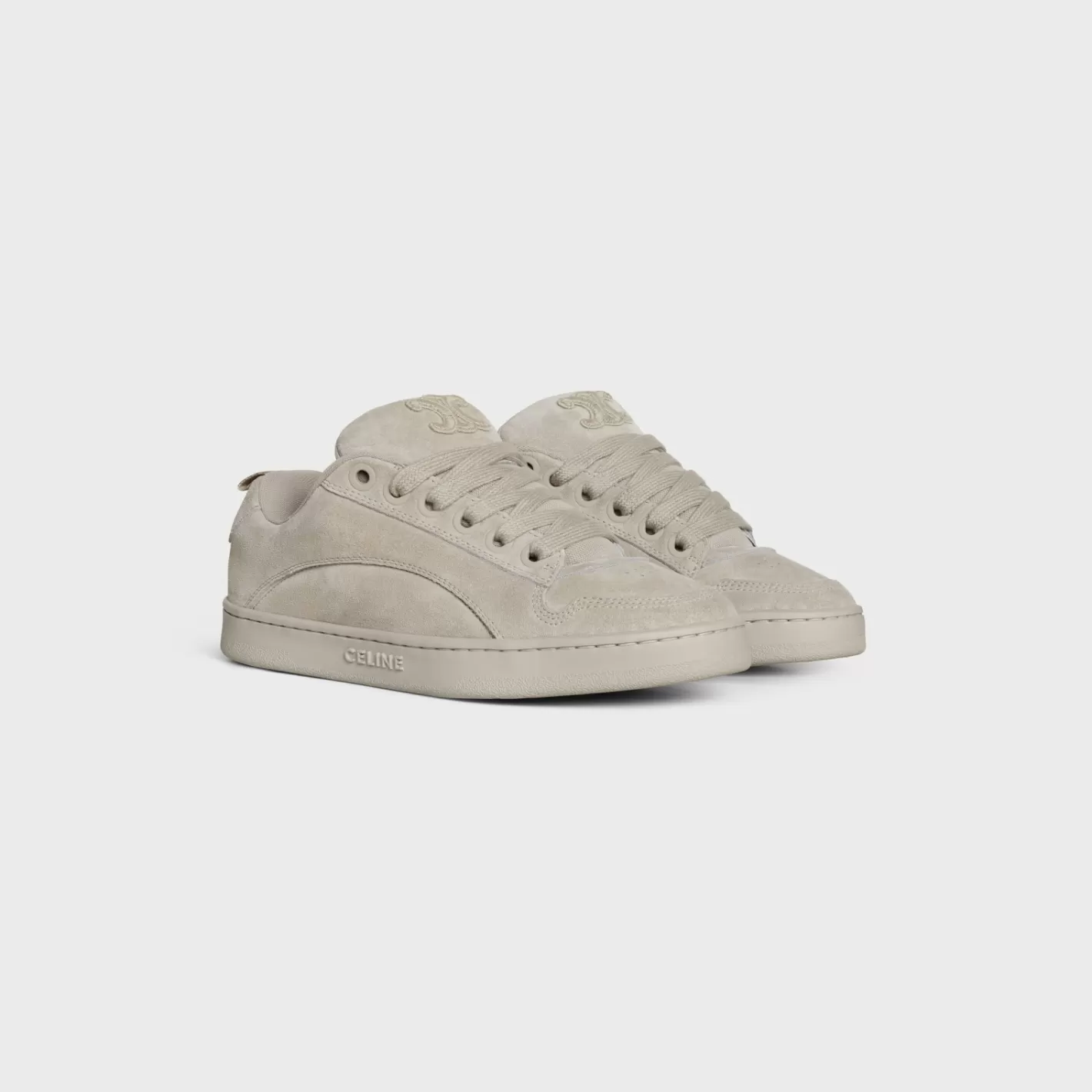Best CELINE HUNTINGTON LOW LACE-UP SNEAKER in SUEDE CALFSKIN AND MESH GREGE