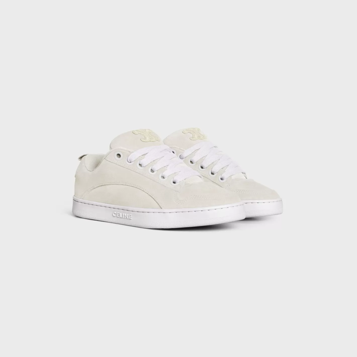 Fashion CELINE HUNTINGTON LOW LACE-UP SNEAKER in SUEDE CALFSKIN AND MESH OPTICWHITE