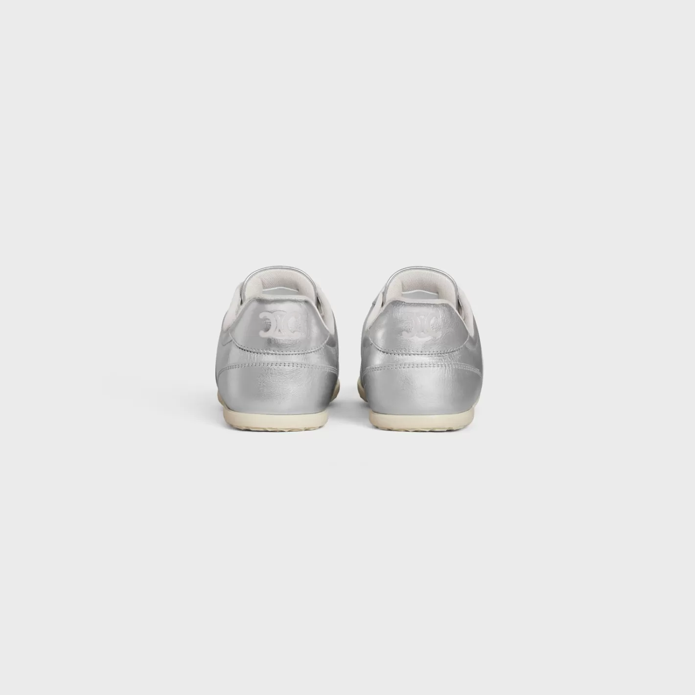 Sale CELINE JOGGER LOW LACE-UP SNEAKER in LAMINATED CALFSKIN AND CALFSKIN SILVER/OPTICWHITE