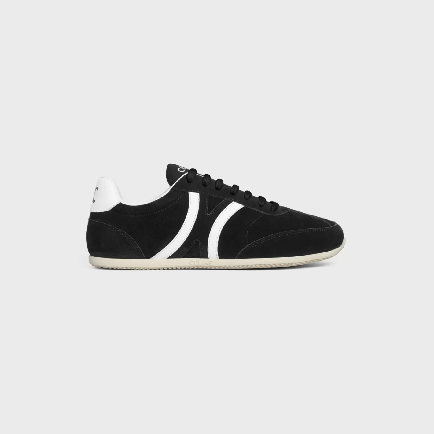 Clearance CELINE JOGGER LOW LACE-UP SNEAKER WITH TRIOMPHE in SUEDE CALFSKIN AND CALFSKIN BLACK/OPTICWHITE