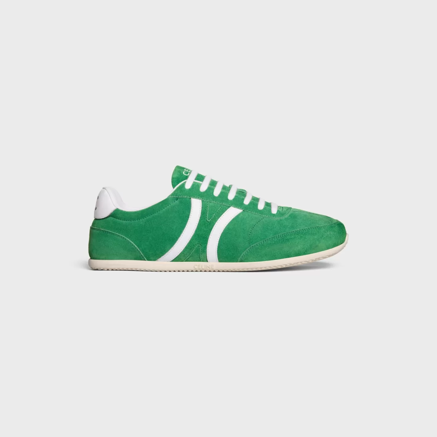 Clearance CELINE JOGGER LOW LACE-UP SNEAKER WITH TRIOMPHE in SUEDE CALFSKIN AND CALFSKIN GREEN/OPTICWHITE