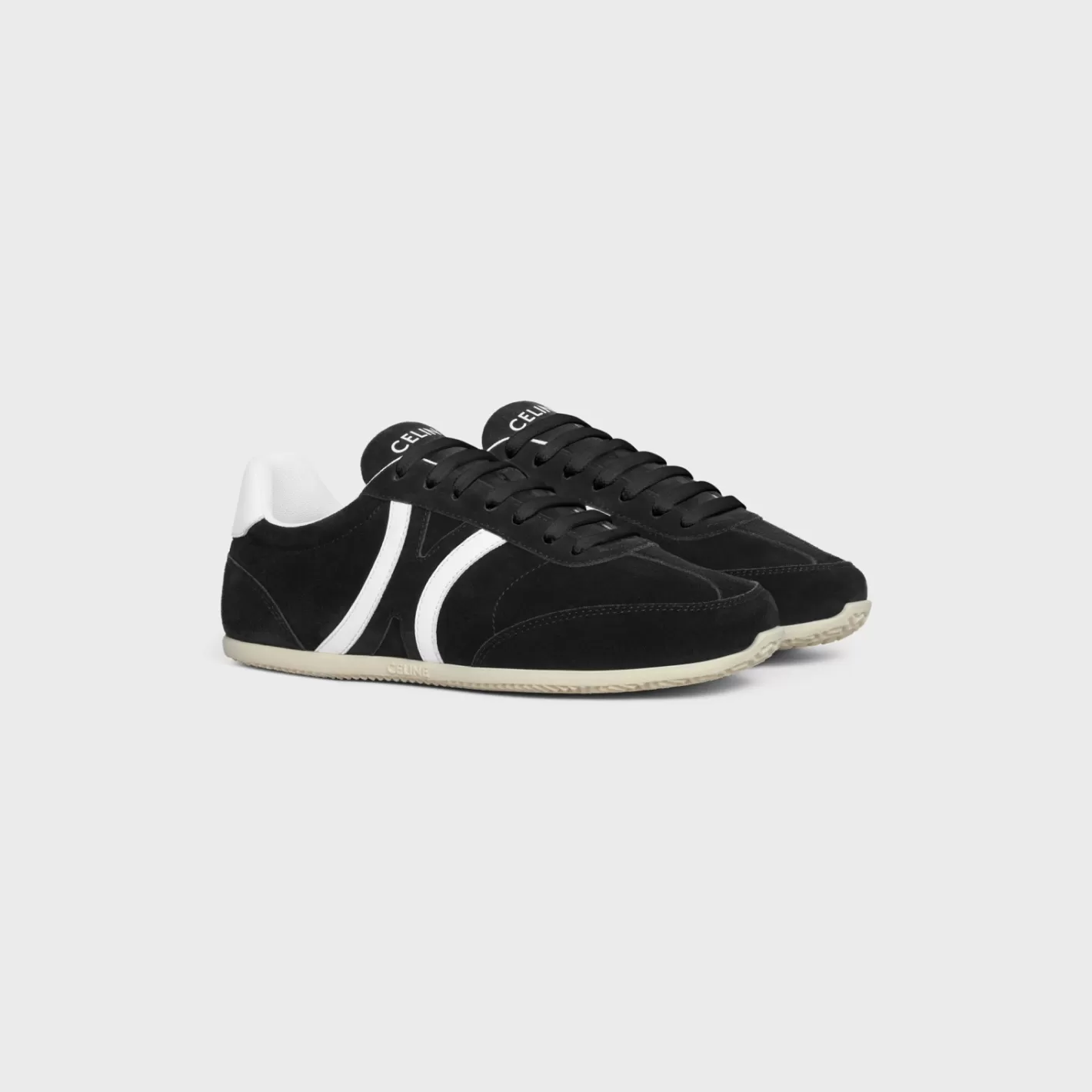 Clearance CELINE JOGGER LOW LACE-UP SNEAKER WITH TRIOMPHE in SUEDE CALFSKIN AND CALFSKIN BLACK/OPTICWHITE