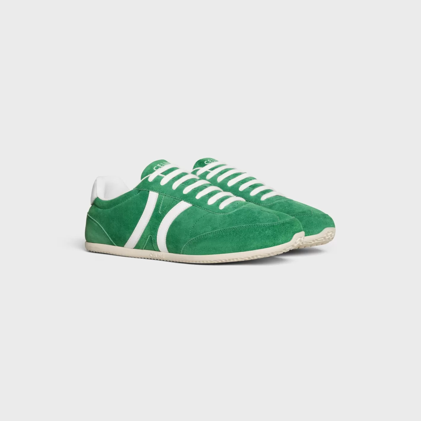 Clearance CELINE JOGGER LOW LACE-UP SNEAKER WITH TRIOMPHE in SUEDE CALFSKIN AND CALFSKIN GREEN/OPTICWHITE