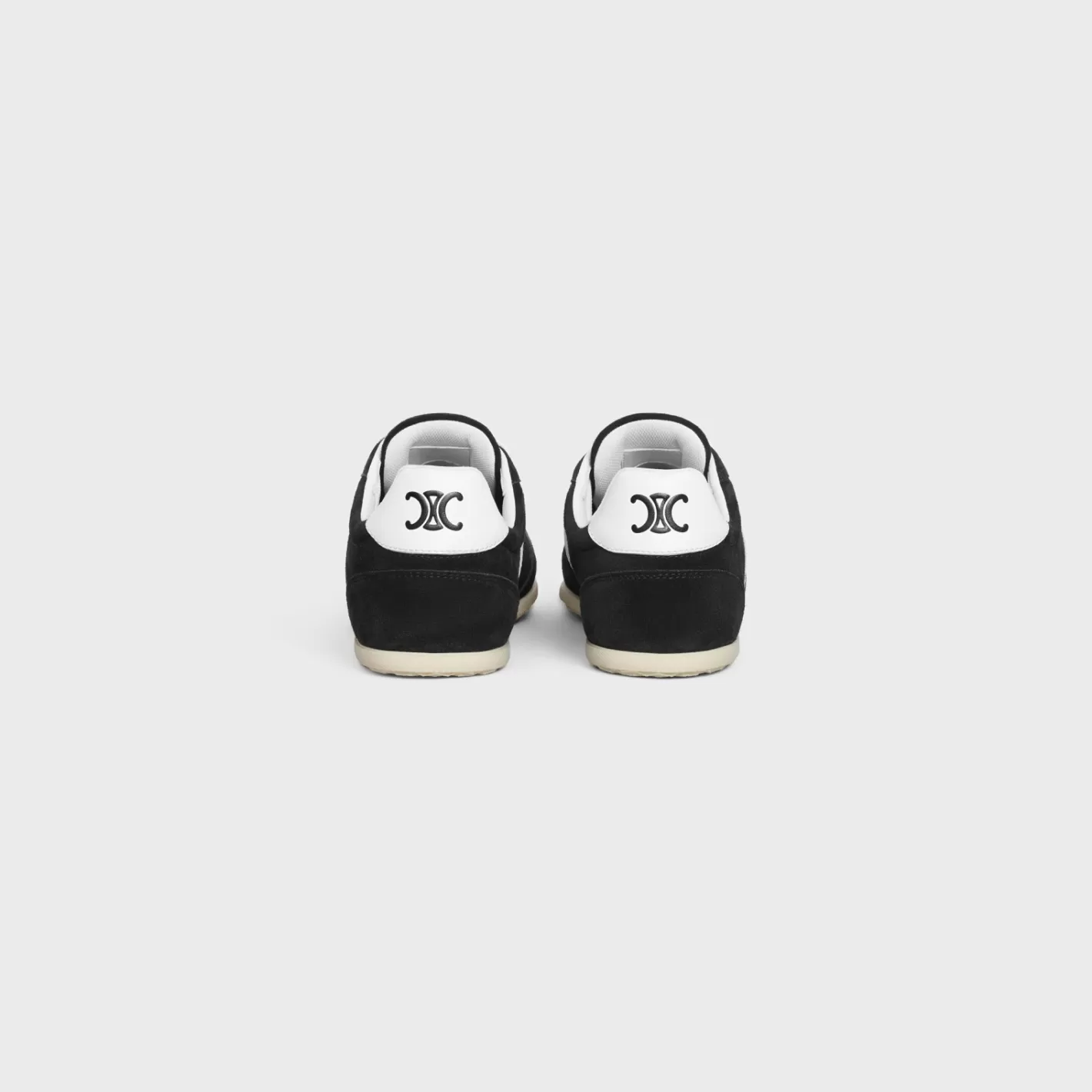 Clearance CELINE JOGGER LOW LACE-UP SNEAKER WITH TRIOMPHE in SUEDE CALFSKIN AND CALFSKIN BLACK/OPTICWHITE