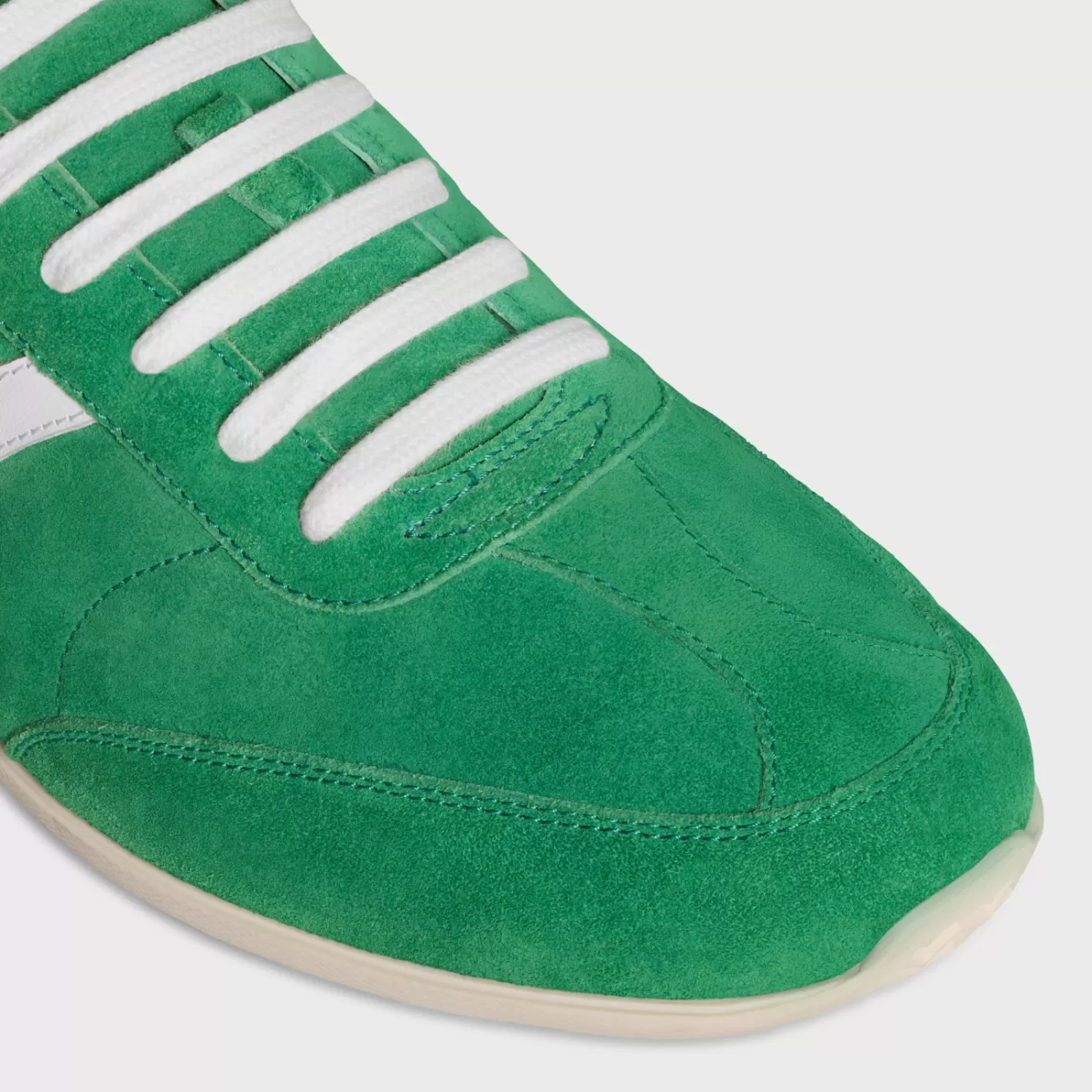 Clearance CELINE JOGGER LOW LACE-UP SNEAKER WITH TRIOMPHE in SUEDE CALFSKIN AND CALFSKIN GREEN/OPTICWHITE