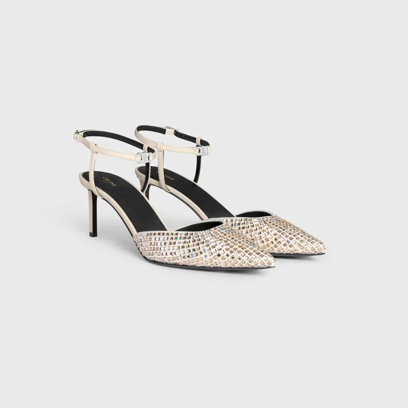Cheap CELINE KITTEN STRAP PUMP in SUEDE GOATSKIN WITH STRASS & LAMBSKIN MILK