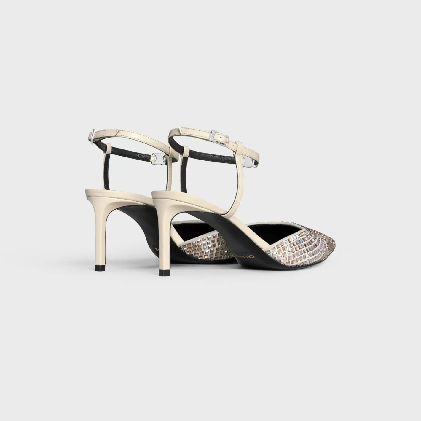 Cheap CELINE KITTEN STRAP PUMP in SUEDE GOATSKIN WITH STRASS & LAMBSKIN MILK