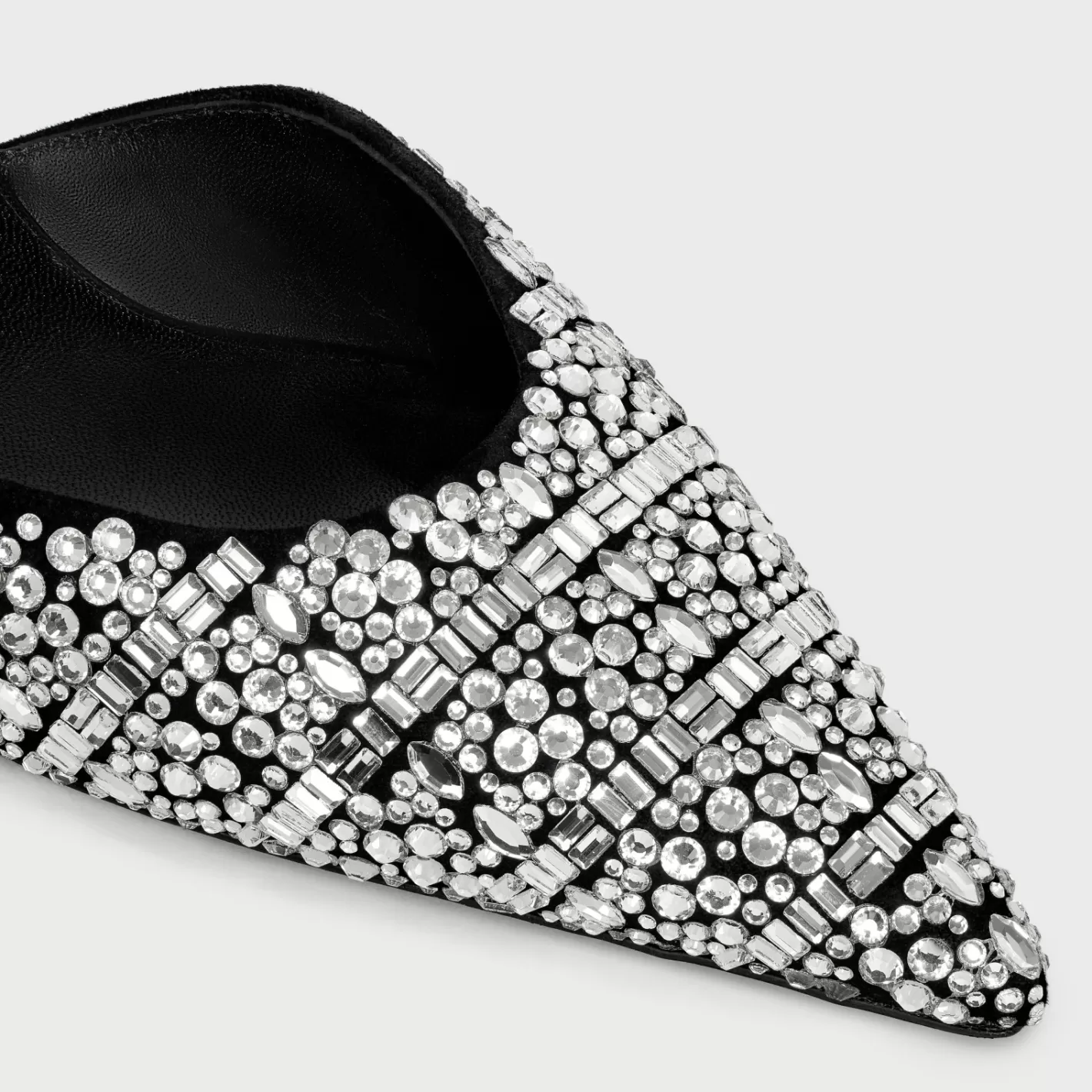 Outlet CELINE KITTEN STRAP PUMP in SUEDE GOATSKIN WITH STRASS AND CALFSKIN BLACK/CRYSTAL